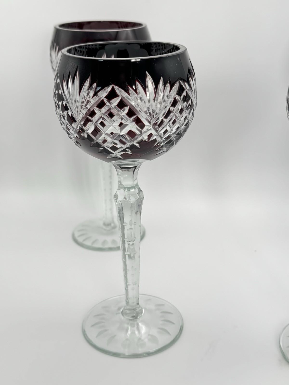 4 Vintage Bohemian STYLEV Ruby Cut-to-Clear Crystal Goblets – 8.5” Tall