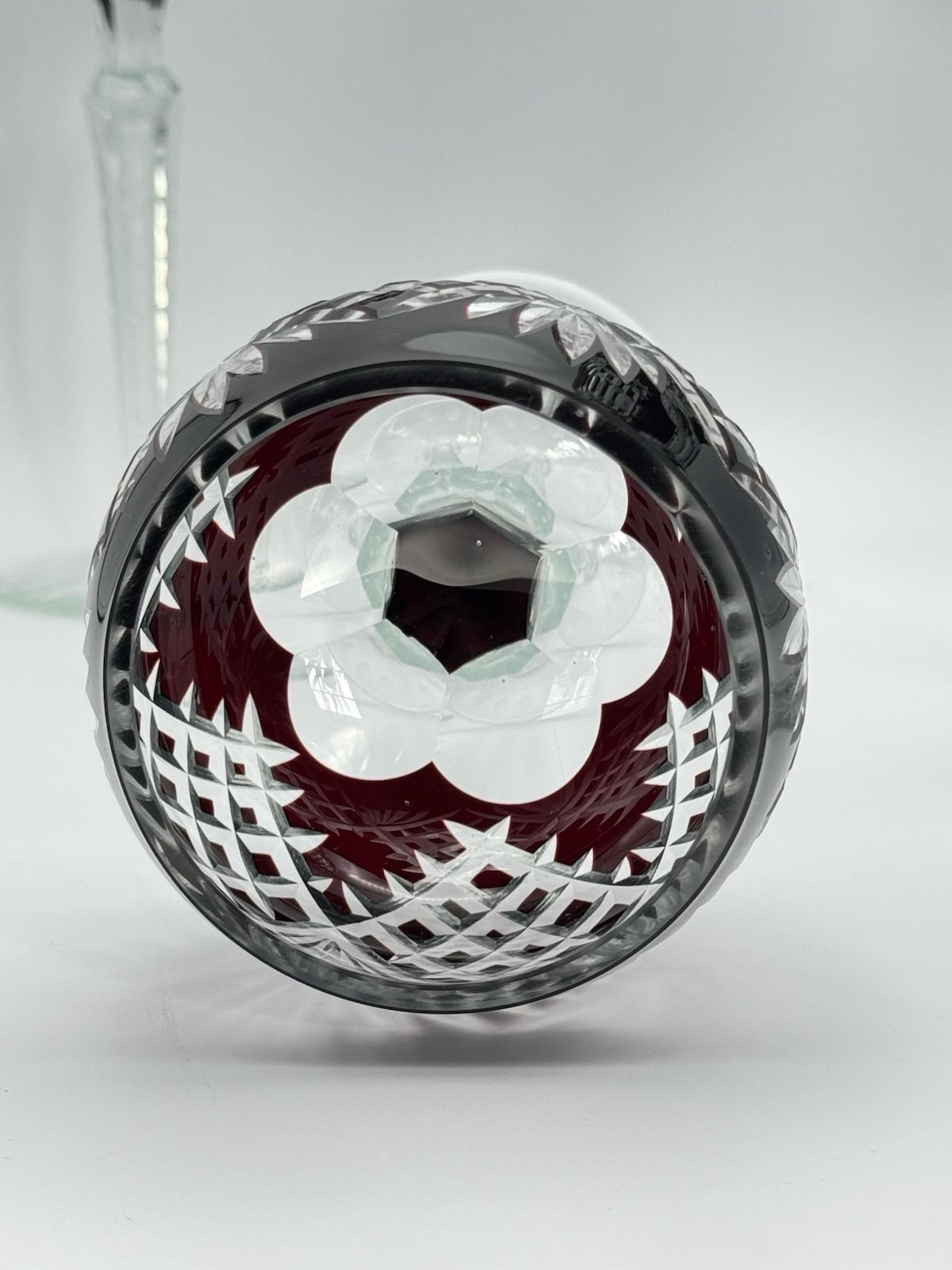 4 Vintage Bohemian STYLEV Ruby Cut-to-Clear Crystal Goblets – 8.5” Tall