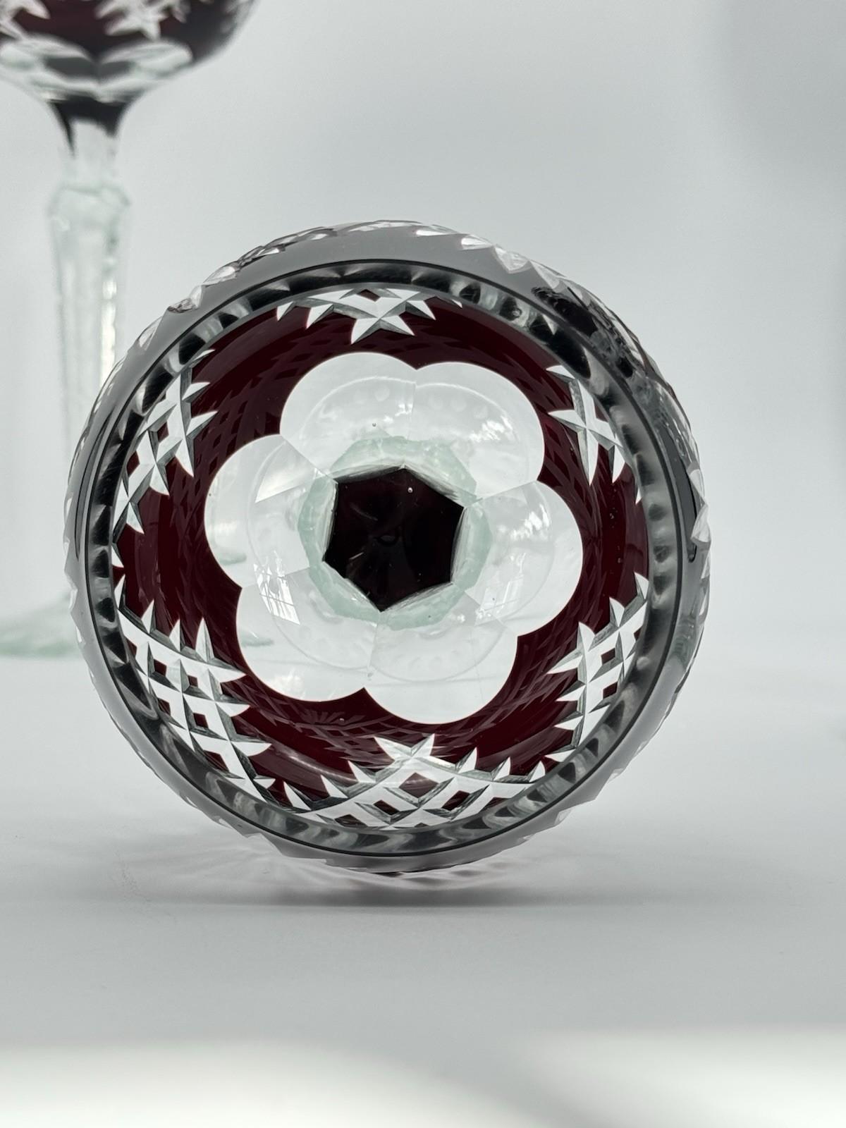 4 Vintage Bohemian STYLEV Ruby Cut-to-Clear Crystal Goblets – 8.5” Tall