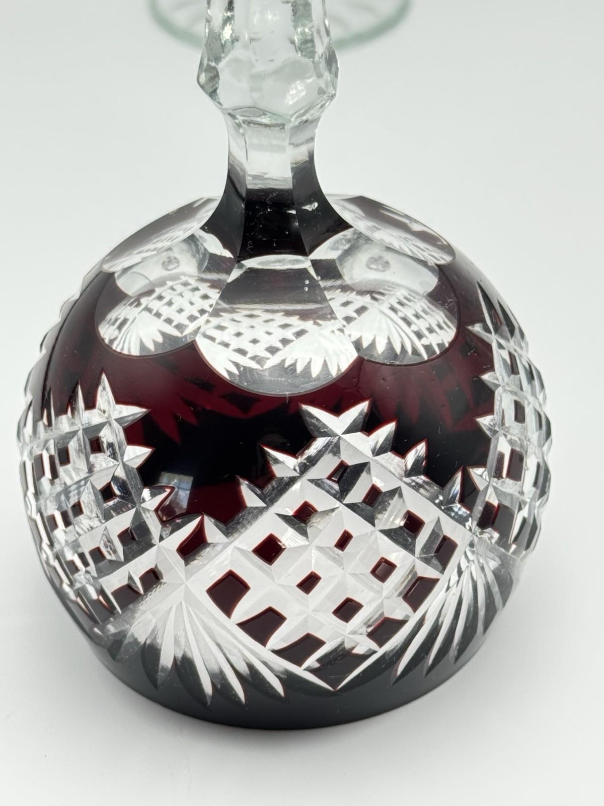 4 Vintage Bohemian STYLEV Ruby Cut-to-Clear Crystal Goblets – 8.5” Tall