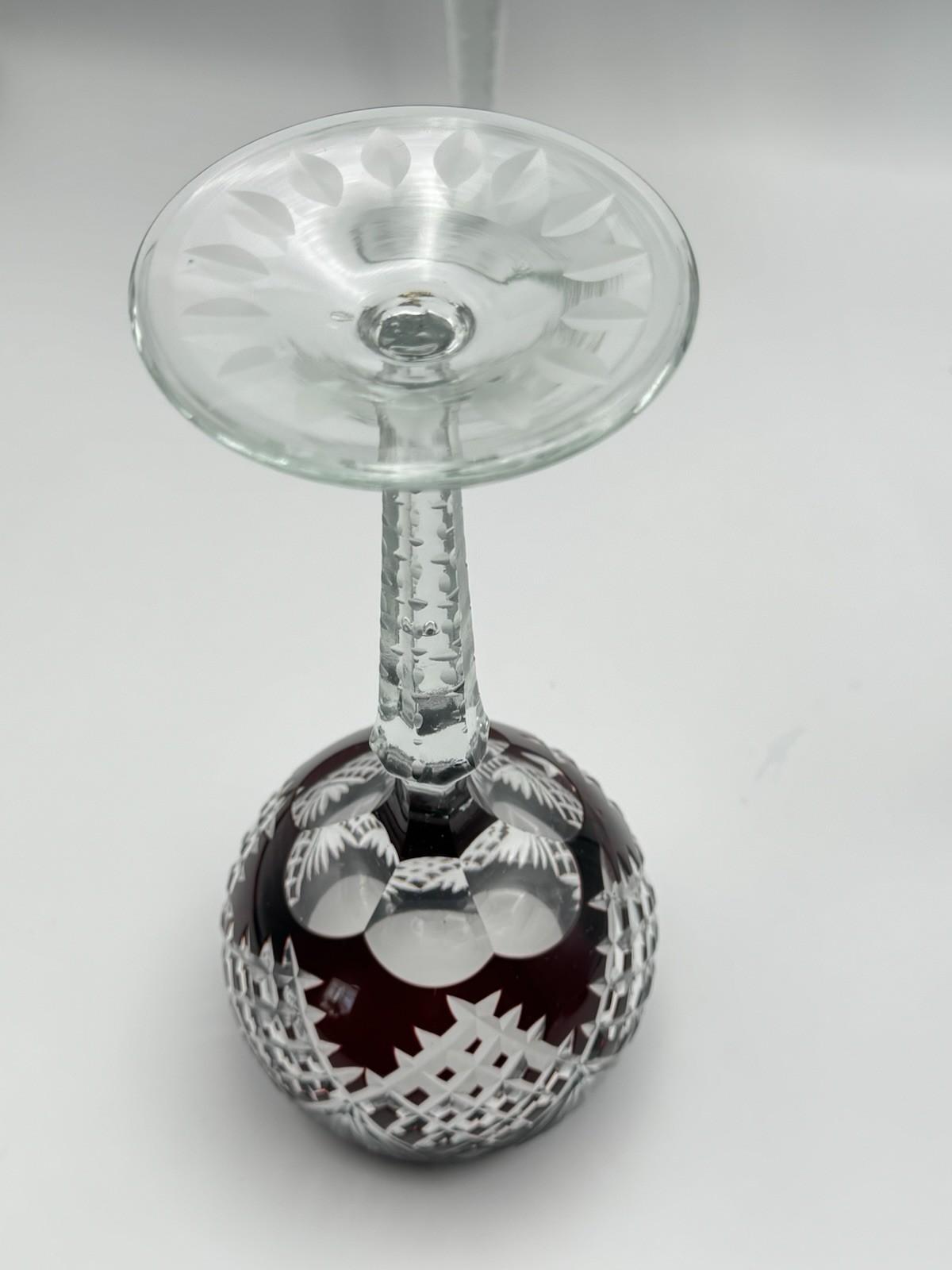 4 Vintage Bohemian STYLEV Ruby Cut-to-Clear Crystal Goblets – 8.5” Tall