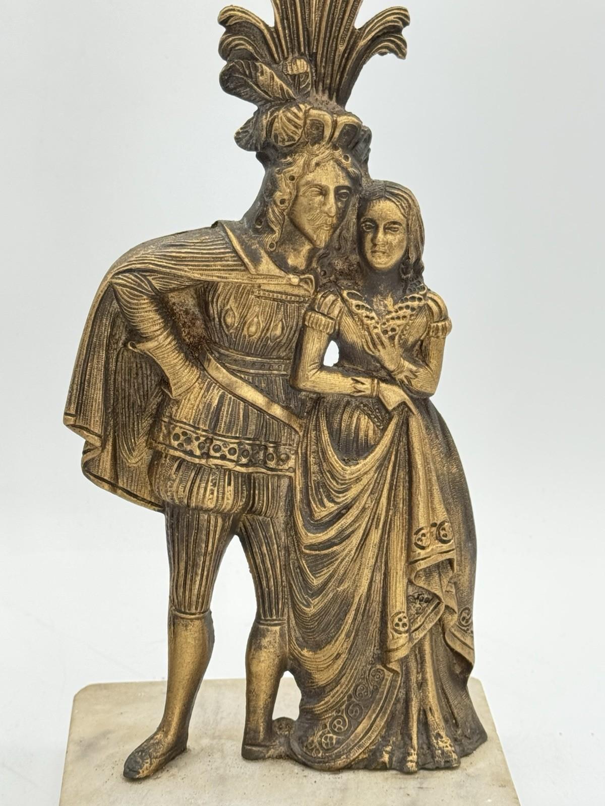 Pair of Antique Figural Mantle Lusters with Crystal Prisms – Marble Base, 15.5”