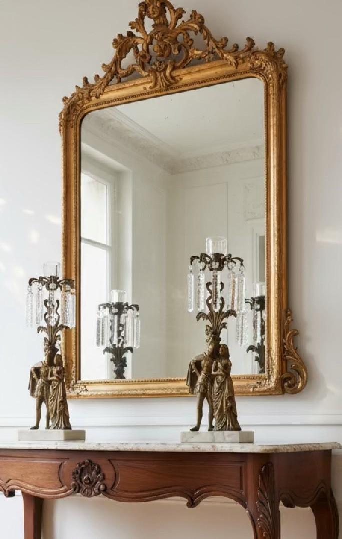 Pair of Antique Figural Mantle Lusters with Crystal Prisms – Marble Base, 15.5”