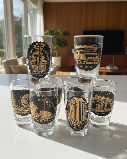 1964-65 New York World's Fair Iced Tea Glass Set of 8 Souvenir Glasses 14oz