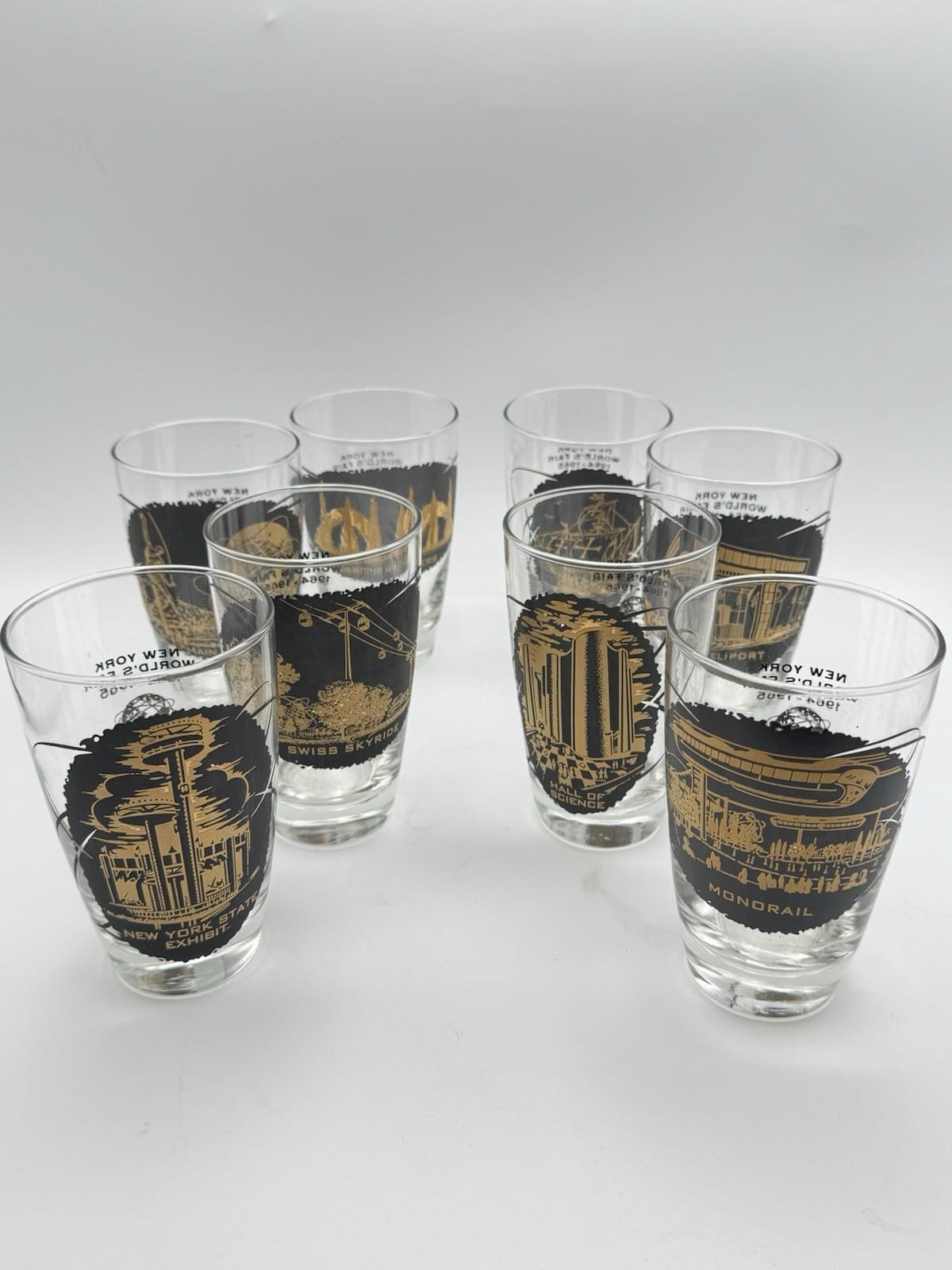 1964-65 New York World's Fair Iced Tea Glass Set of 8 Souvenir Glasses 14oz