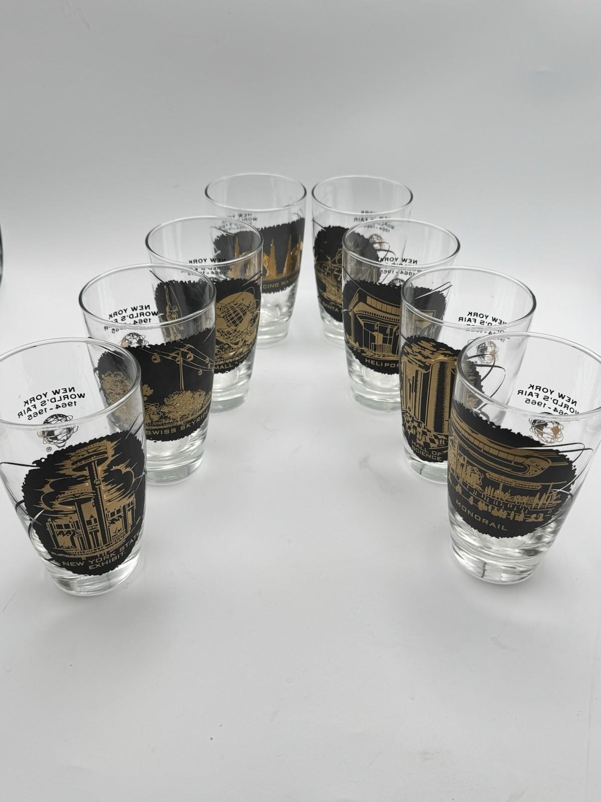 1964-65 New York World's Fair Iced Tea Glass Set of 8 Souvenir Glasses 14oz