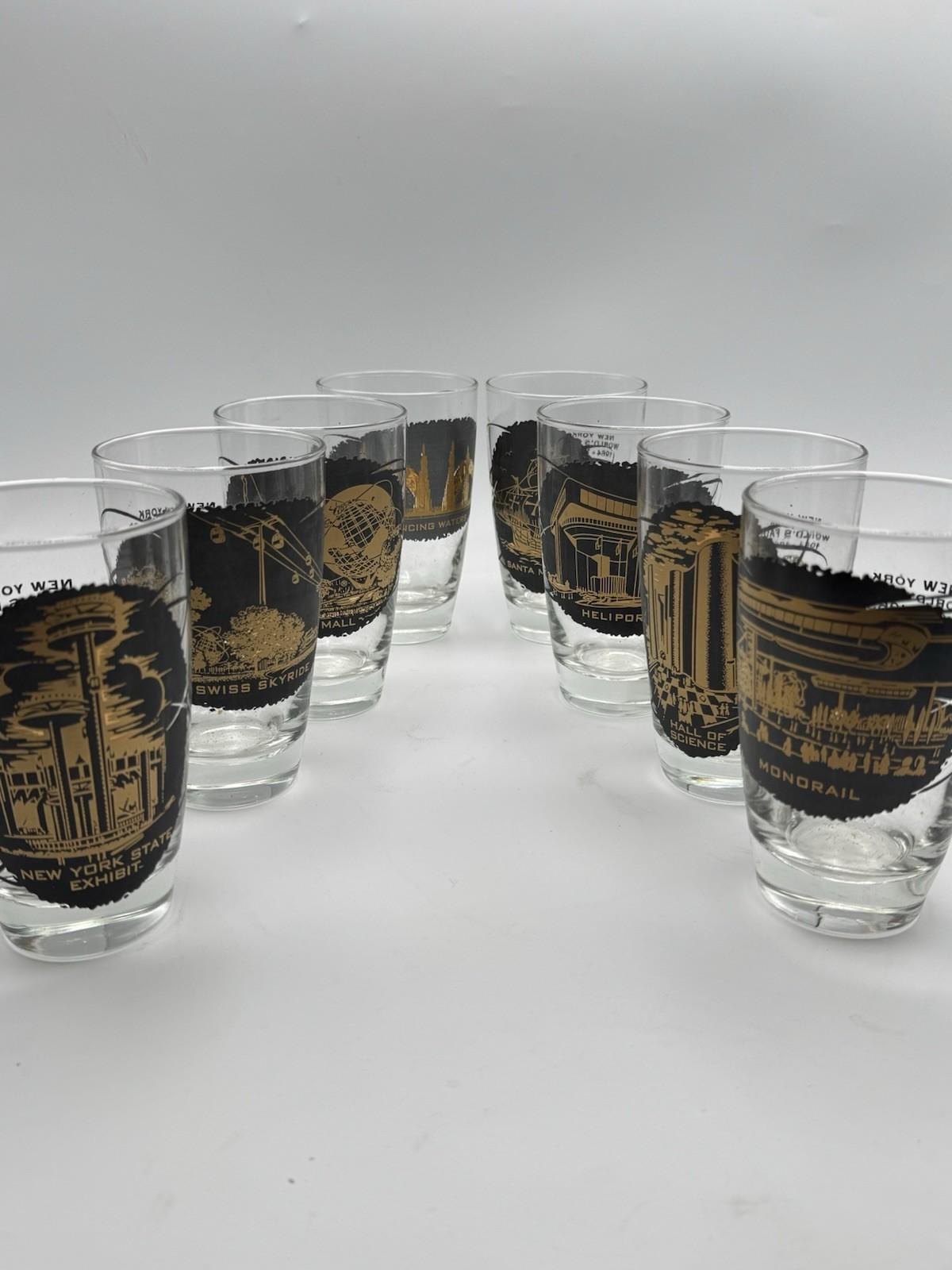 1964-65 New York World's Fair Iced Tea Glass Set of 8 Souvenir Glasses 14oz