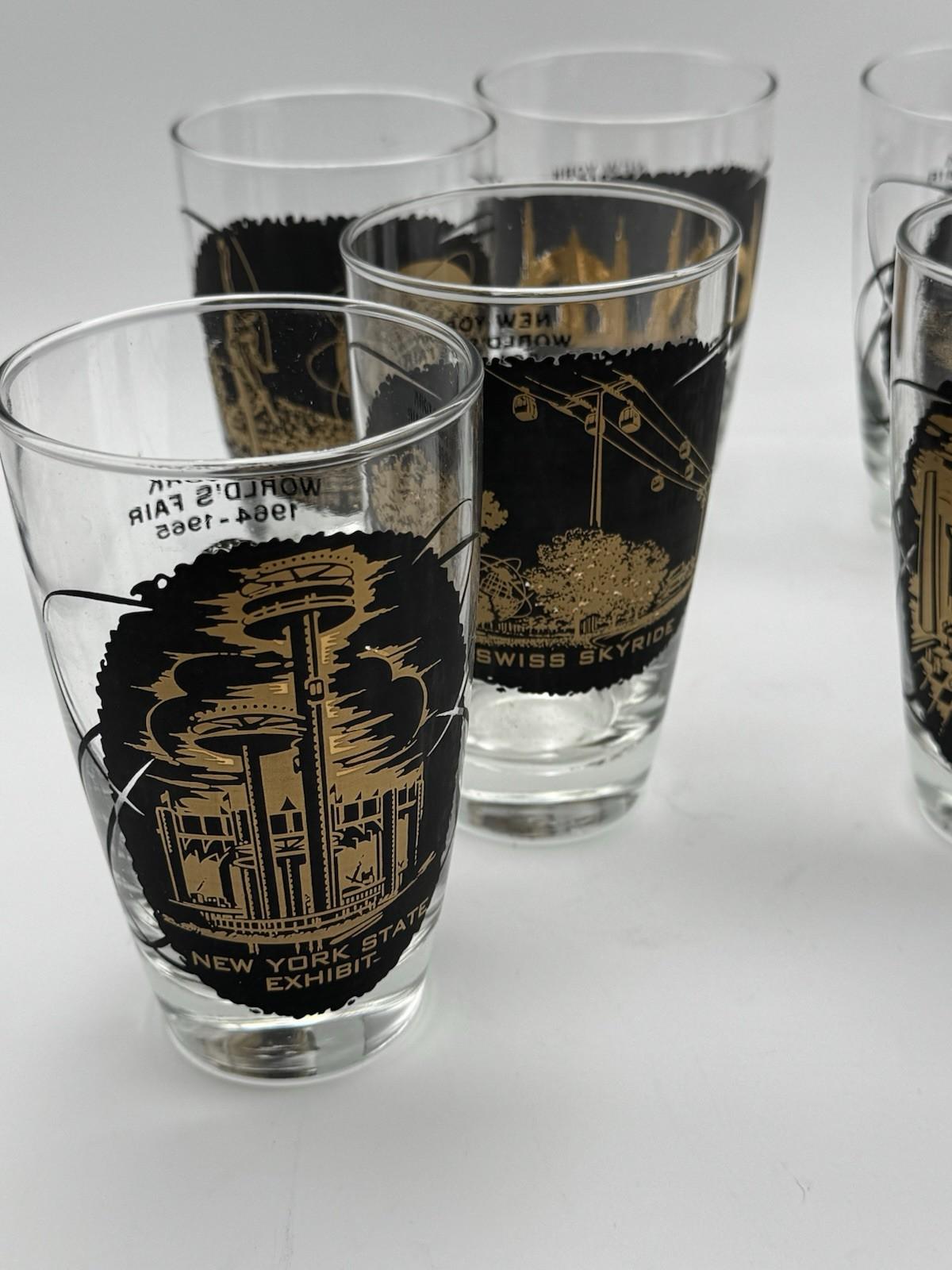 1964-65 New York World's Fair Iced Tea Glass Set of 8 Souvenir Glasses 14oz