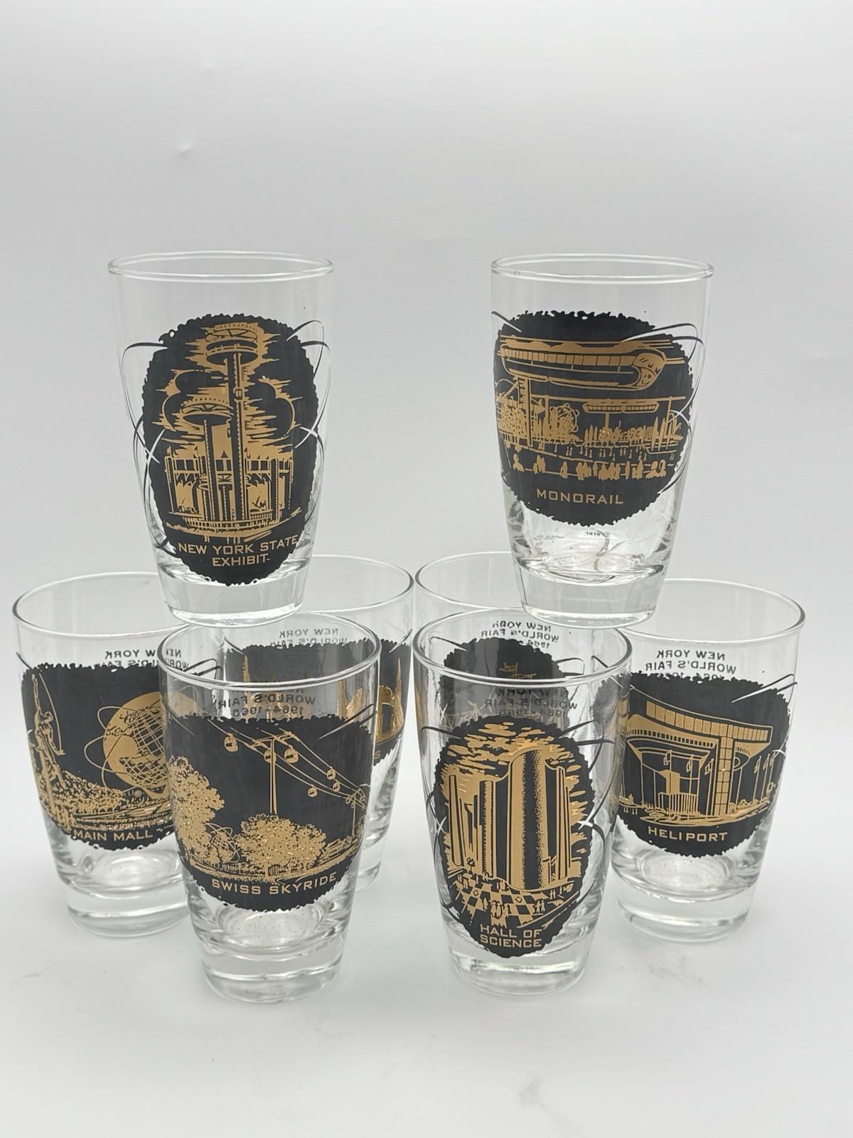1964-65 New York World's Fair Iced Tea Glass Set of 8 Souvenir Glasses 14oz