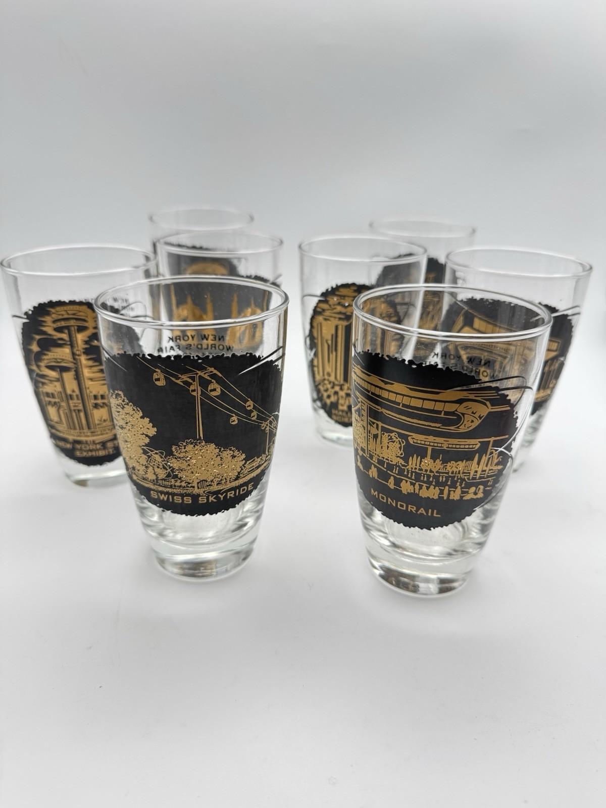 1964-65 New York World's Fair Iced Tea Glass Set of 8 Souvenir Glasses 14oz