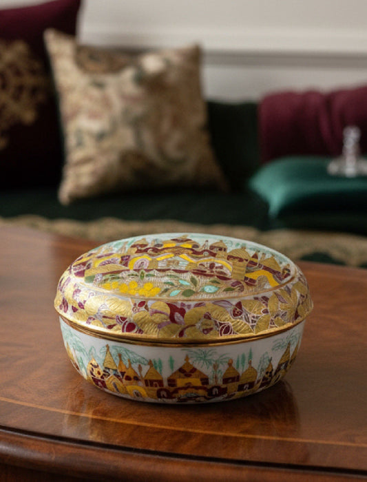 Lomonosov Porcelain Jewelry Box “Golden Spring” Hand-Painted Russia