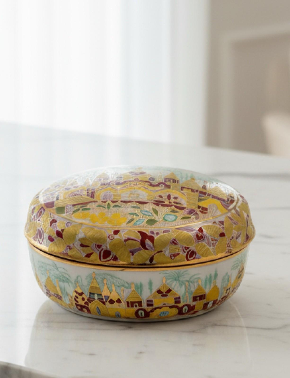 Lomonosov Porcelain Jewelry Box “Golden Spring” Hand-Painted Russia