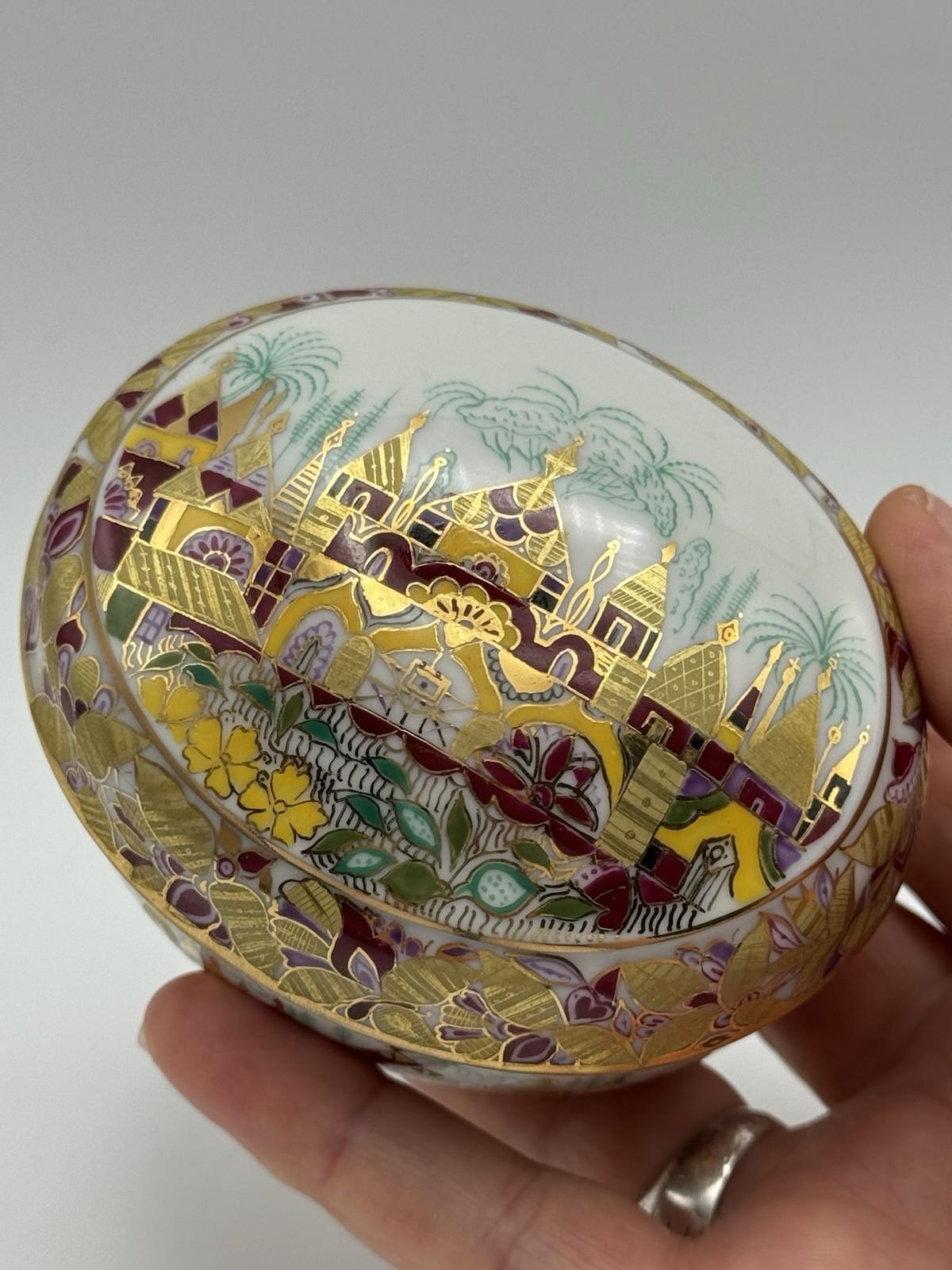 Lomonosov Porcelain Jewelry Box “Golden Spring” Hand-Painted Russia
