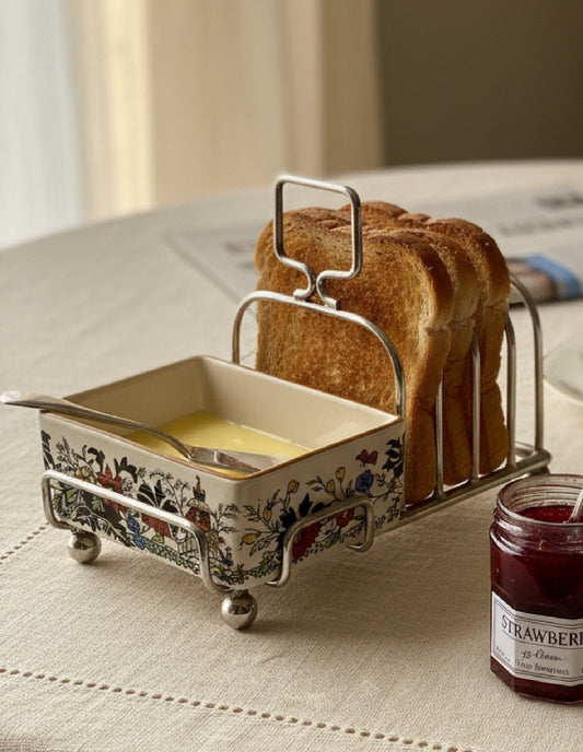 Vintage Toast Rack with Butter or Jam Server Spreader Sandland Ware English