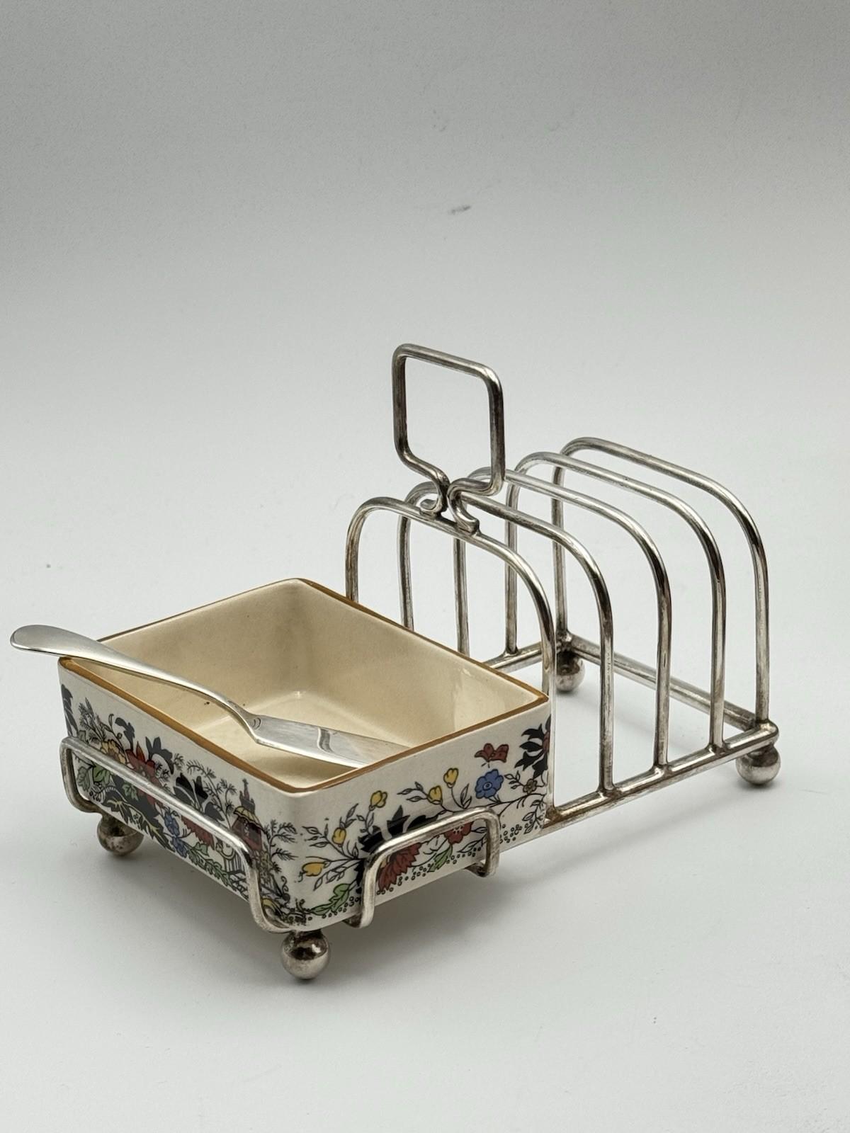 Vintage Toast Rack with Butter or Jam Server Spreader Sandland Ware English