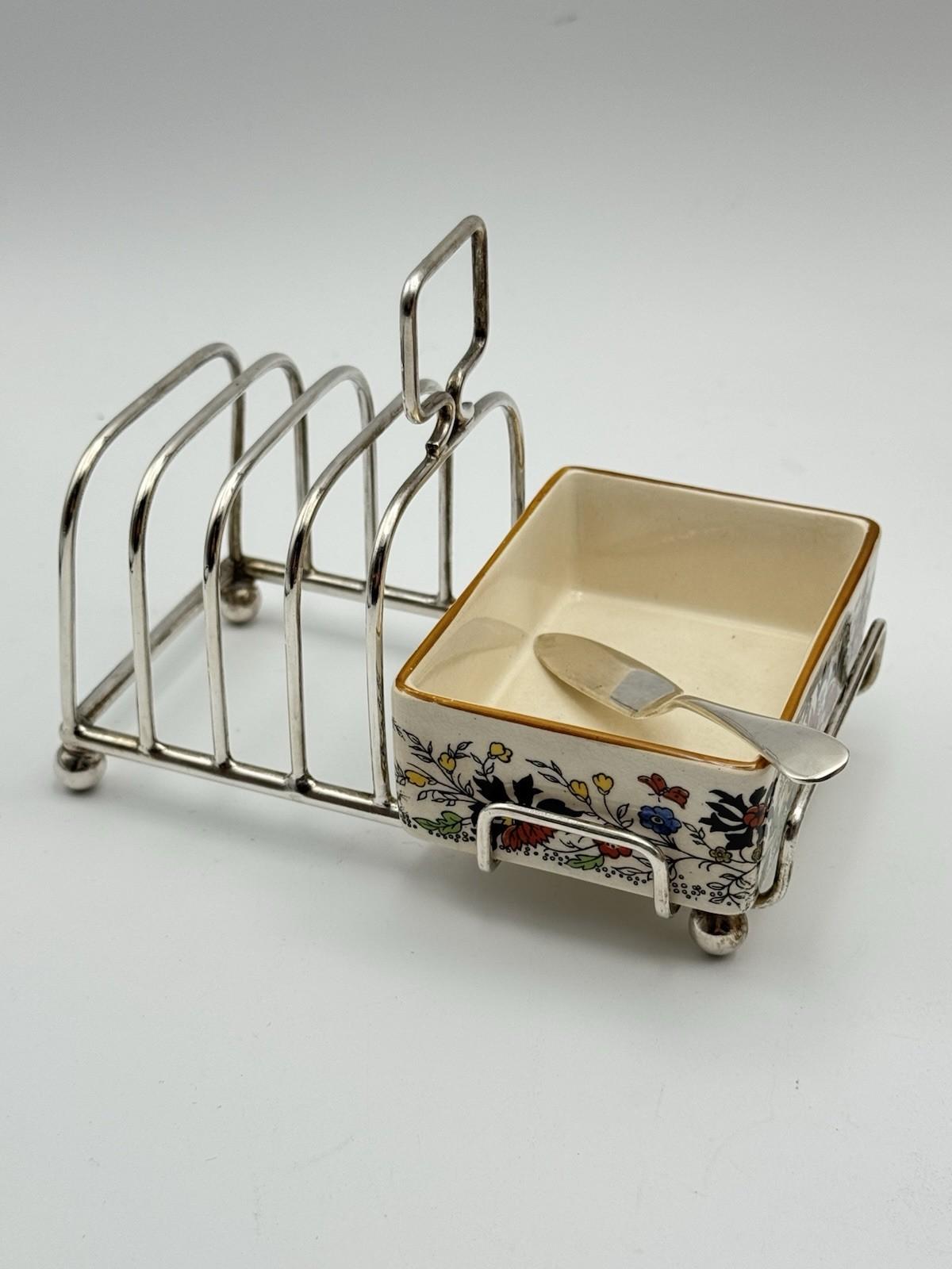Vintage Toast Rack with Butter or Jam Server Spreader Sandland Ware English