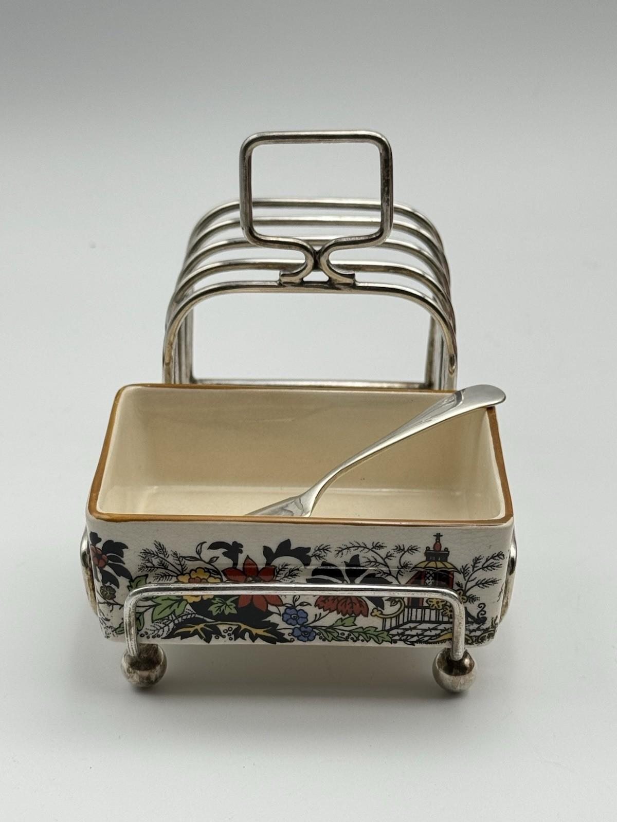 Vintage Toast Rack with Butter or Jam Server Spreader Sandland Ware English