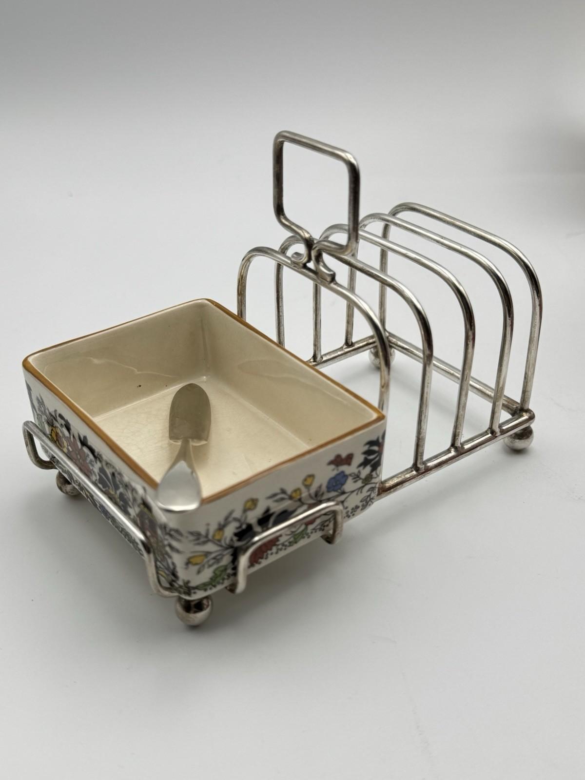 Vintage Toast Rack with Butter or Jam Server Spreader Sandland Ware English