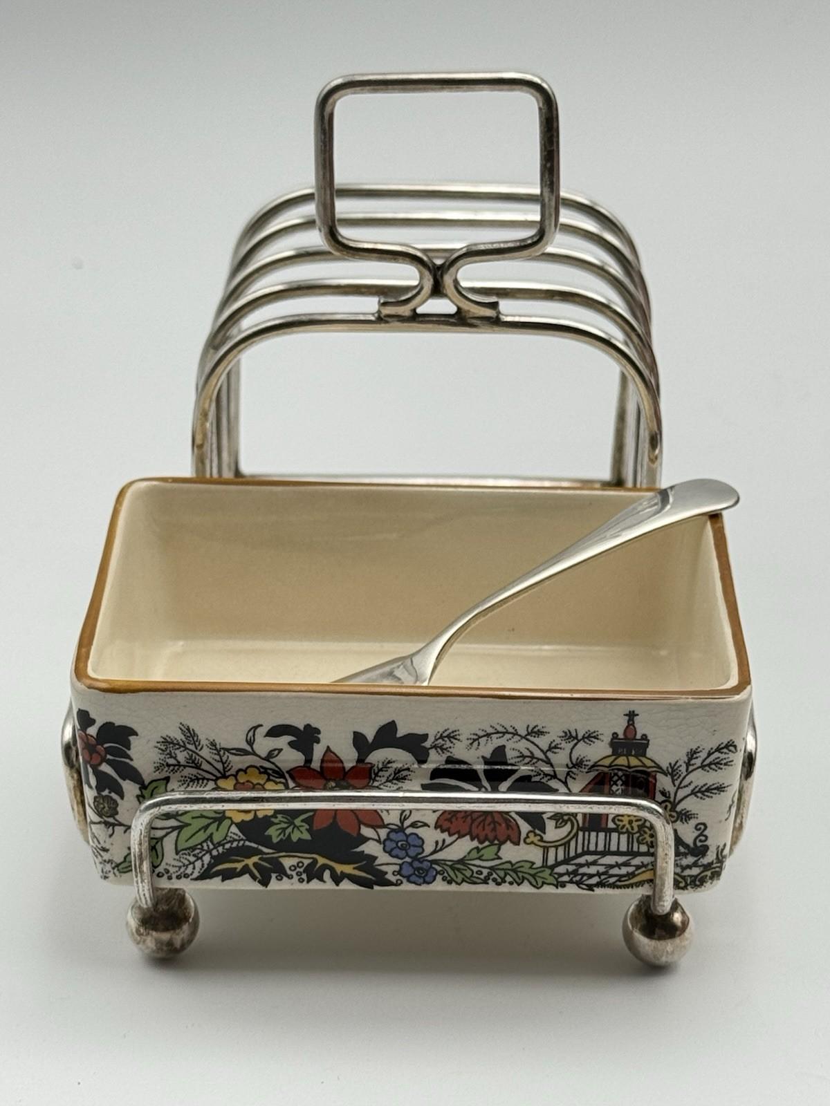 Vintage Toast Rack with Butter or Jam Server Spreader Sandland Ware English