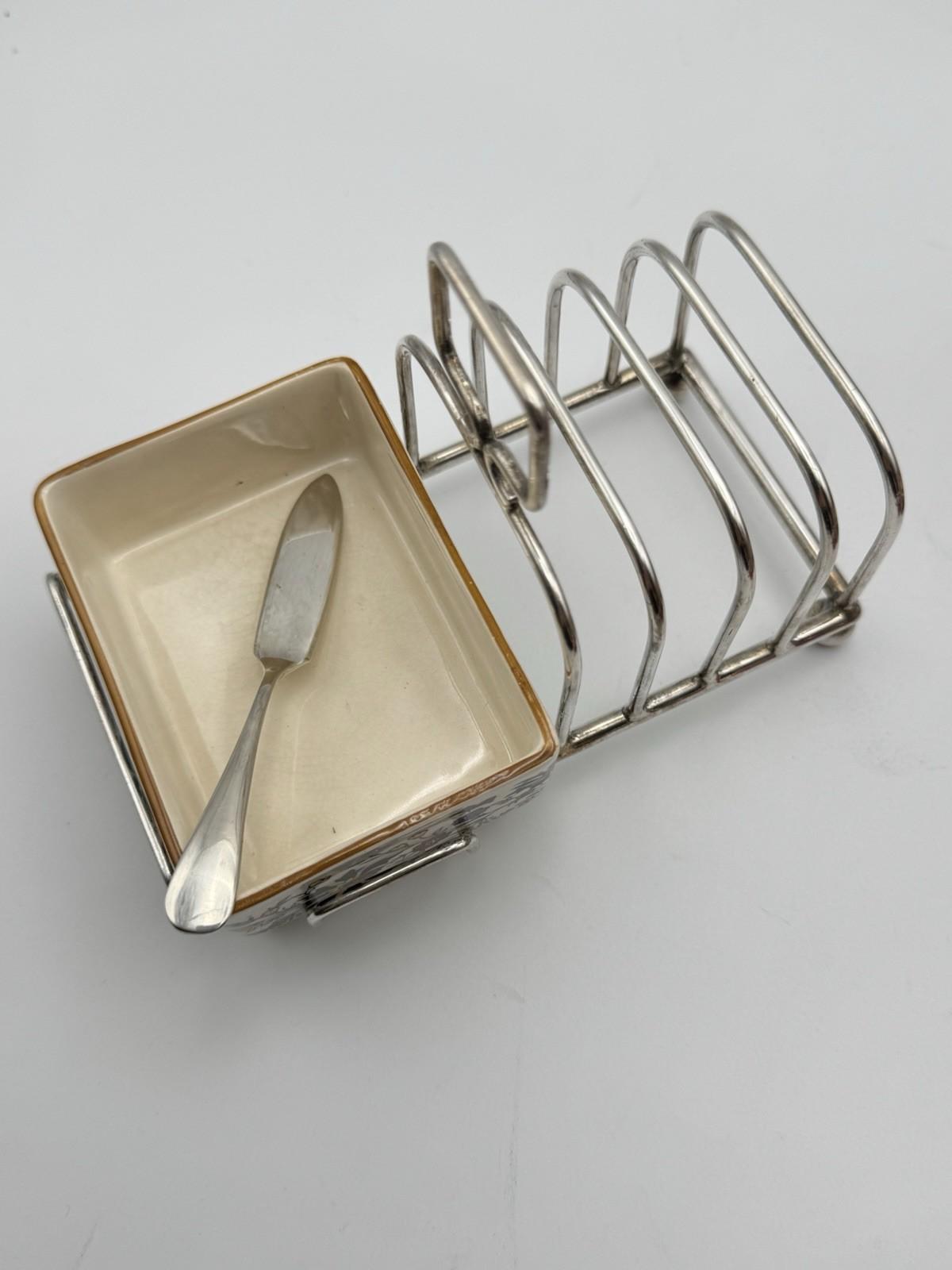 Vintage Toast Rack with Butter or Jam Server Spreader Sandland Ware English