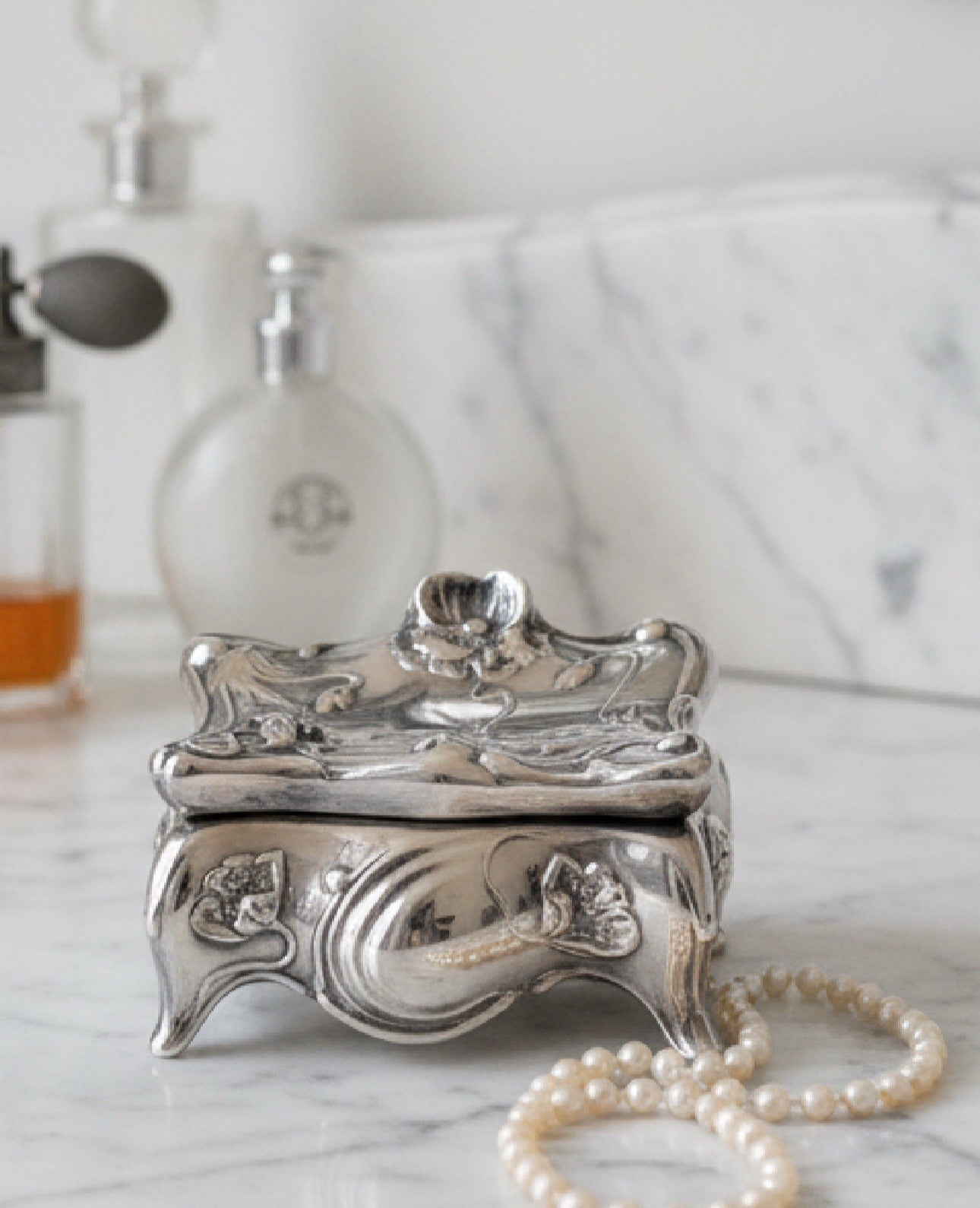 Art Nouveau Jewelry Box – Antique Rogers Silverplate, Floral Repousse EXQUISITE