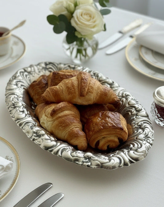 Gorham Silverplate Repoussé Serving Bowl Ornate Rococo Revival, 11.75” x 8”
