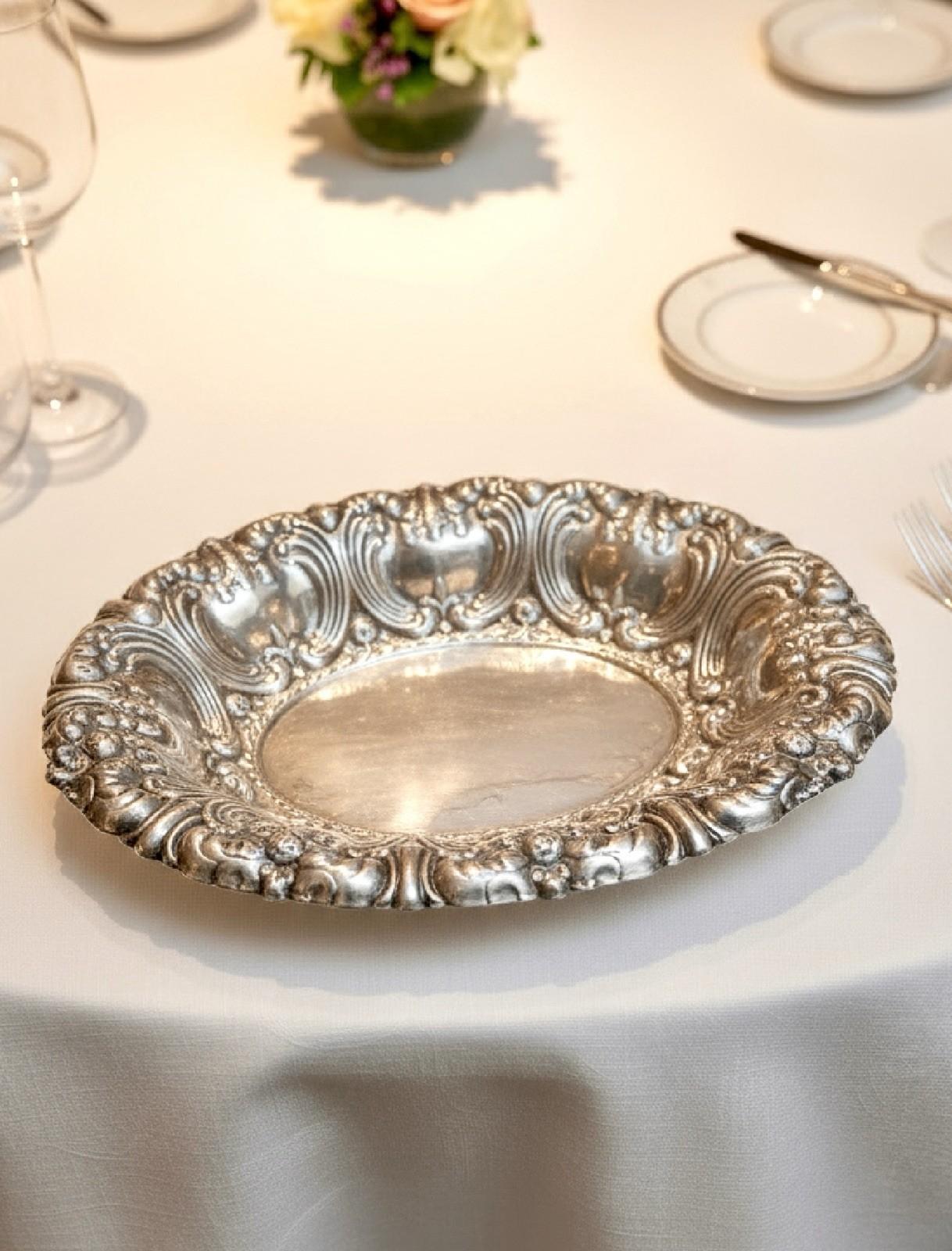 Gorham Silverplate Repoussé Serving Bowl Ornate Rococo Revival, 11.75” x 8”