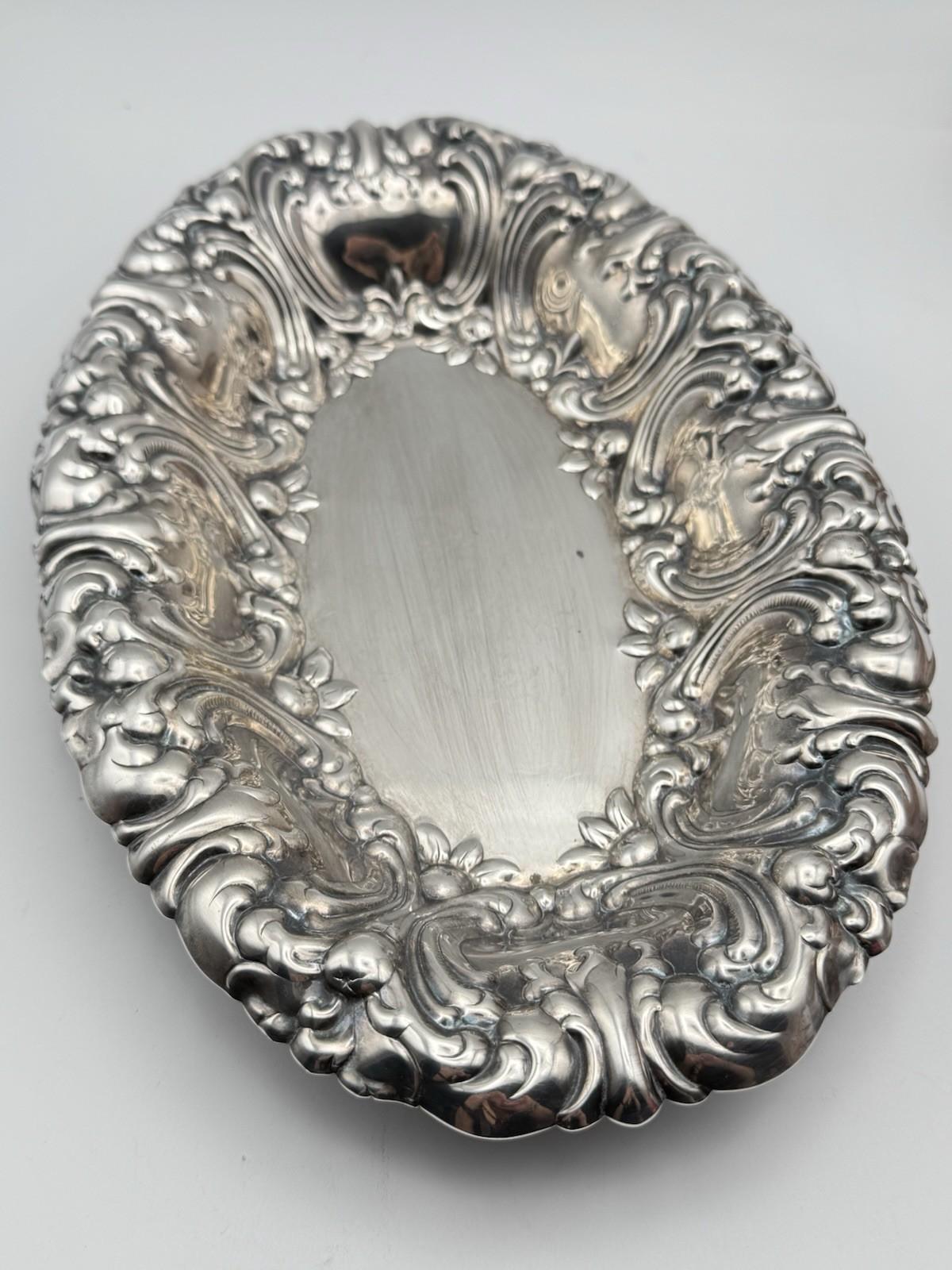 Gorham Silverplate Repoussé Serving Bowl Ornate Rococo Revival, 11.75” x 8”
