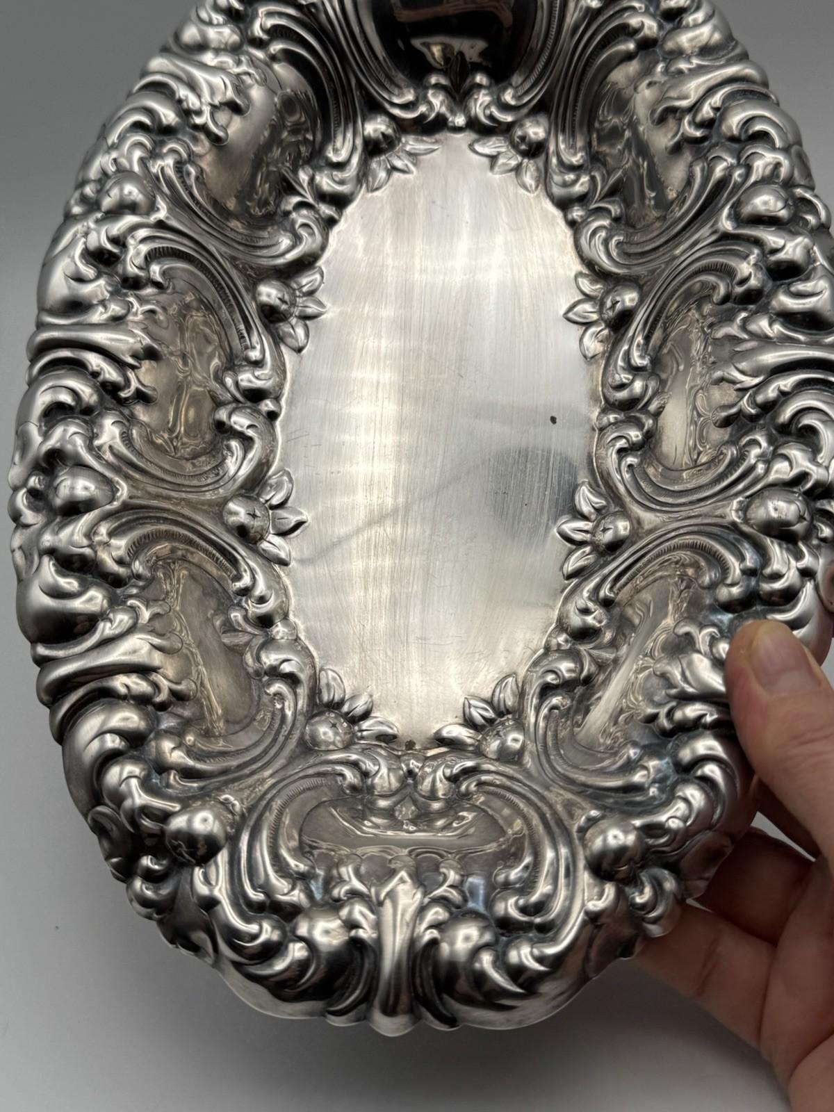 Gorham Silverplate Repoussé Serving Bowl Ornate Rococo Revival, 11.75” x 8”