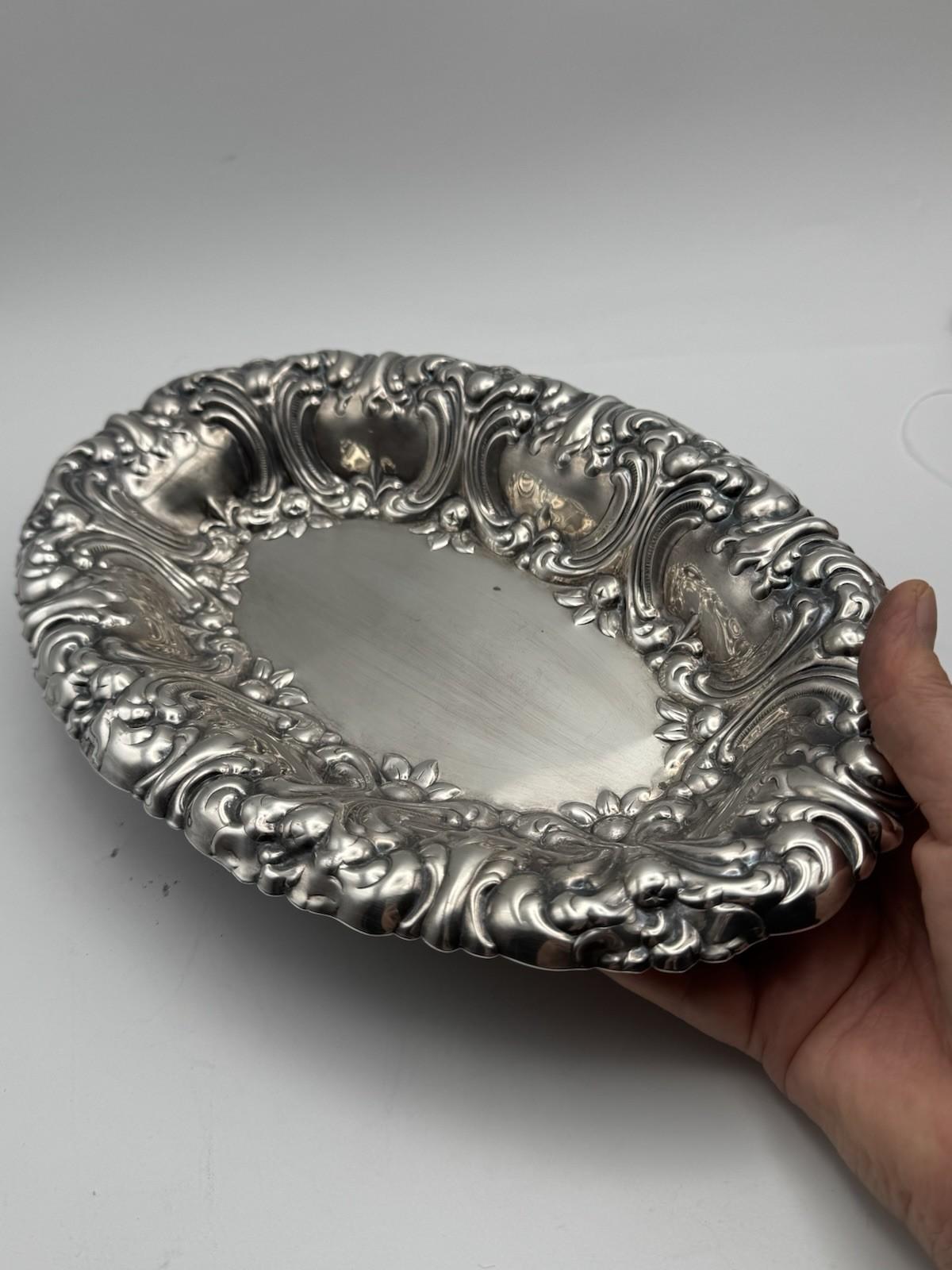 Gorham Silverplate Repoussé Serving Bowl Ornate Rococo Revival, 11.75” x 8”