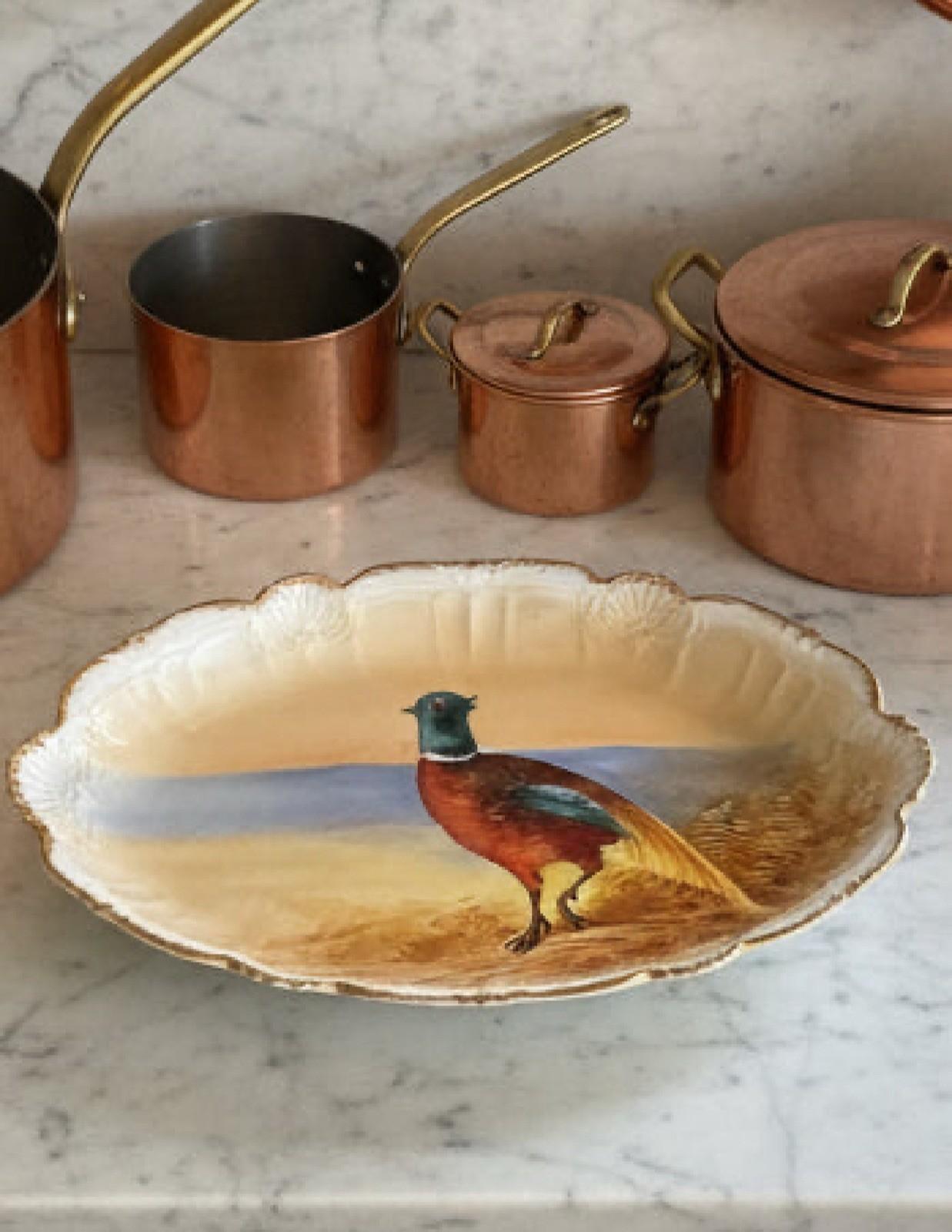 Antique Limoges France Hand Painted Pheasant Platter 18” x 12” Signed Stand NOT included.