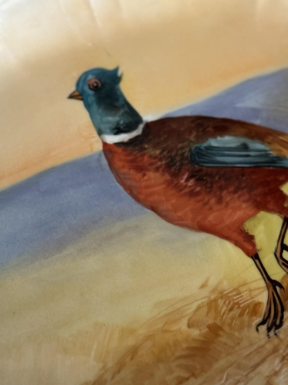 Antique Limoges France Hand Painted Pheasant Platter 18” x 12” Signed Stand NOT included.