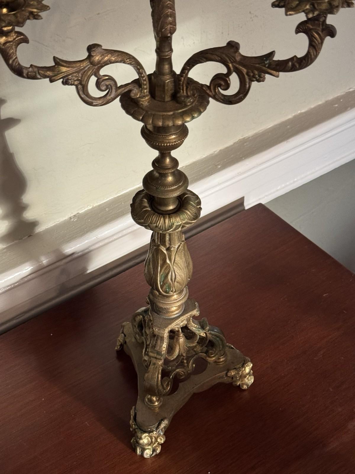 Pair 5-Light Candelabra Antique Style Brass – Rococo Revival Elegance