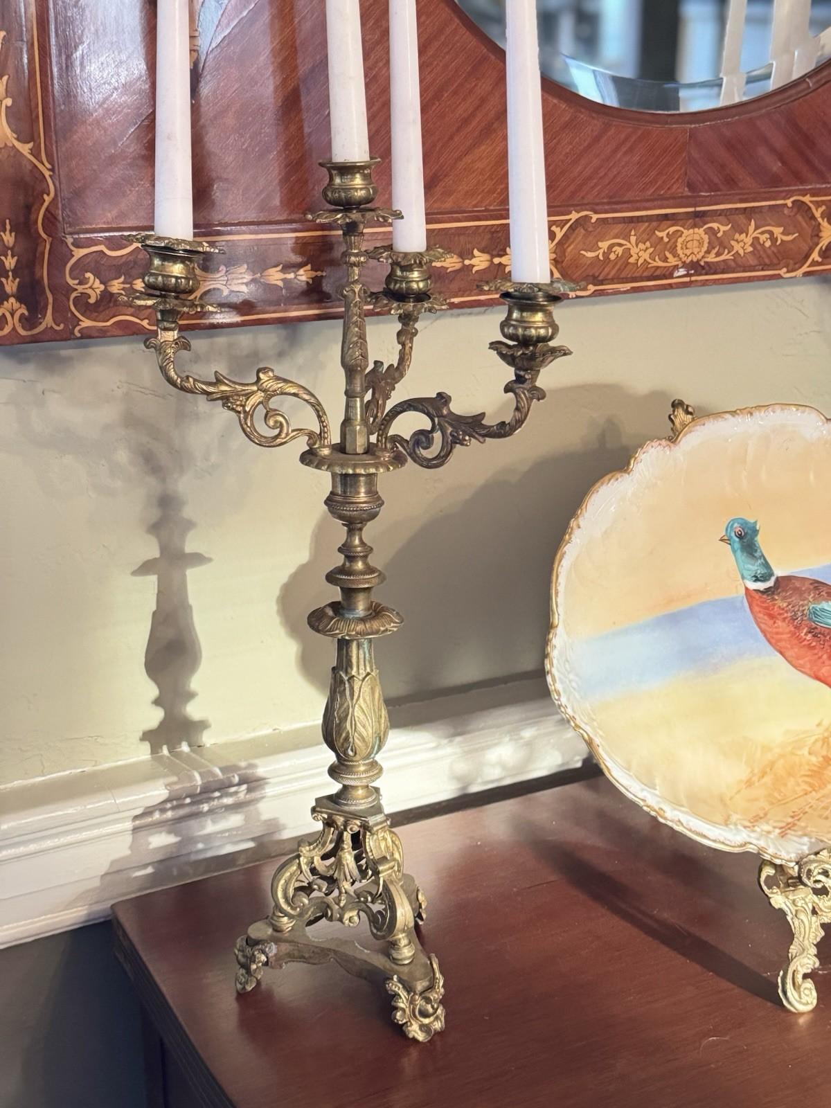 Pair 5-Light Candelabra Antique Style Brass – Rococo Revival Elegance