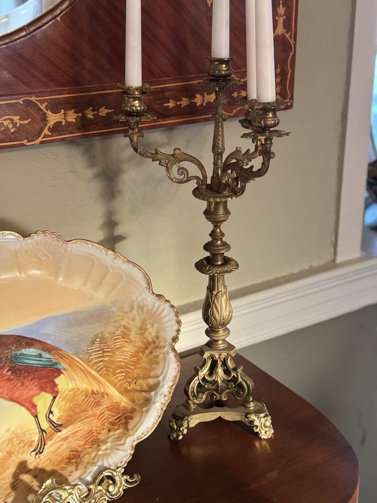 Pair 5-Light Candelabra Antique Style Brass – Rococo Revival Elegance