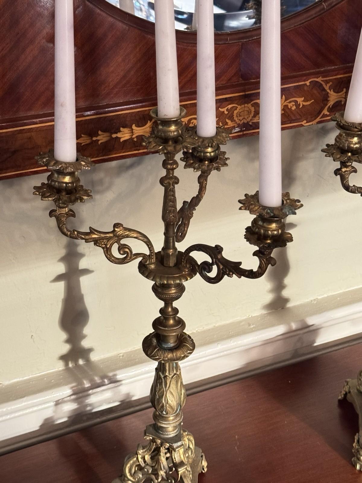 Pair 5-Light Candelabra Antique Style Brass – Rococo Revival Elegance