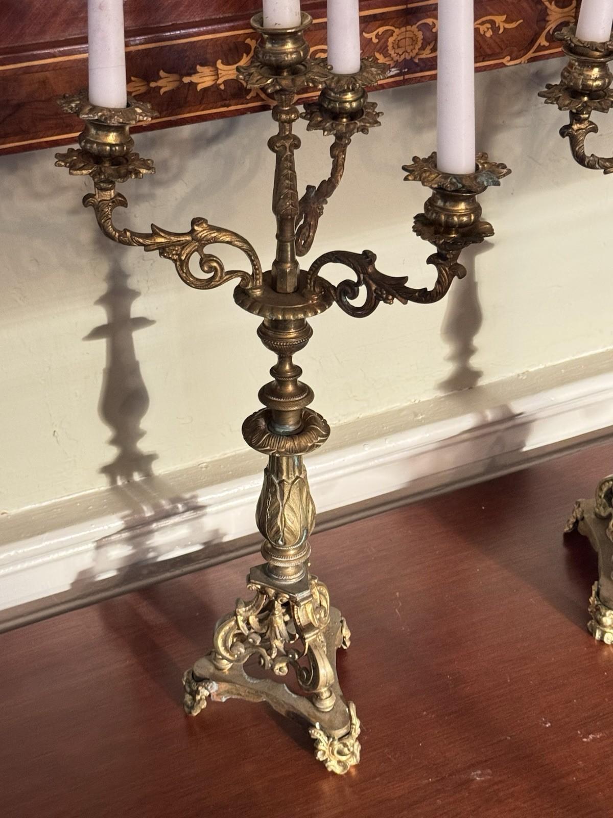 Pair 5-Light Candelabra Antique Style Brass – Rococo Revival Elegance