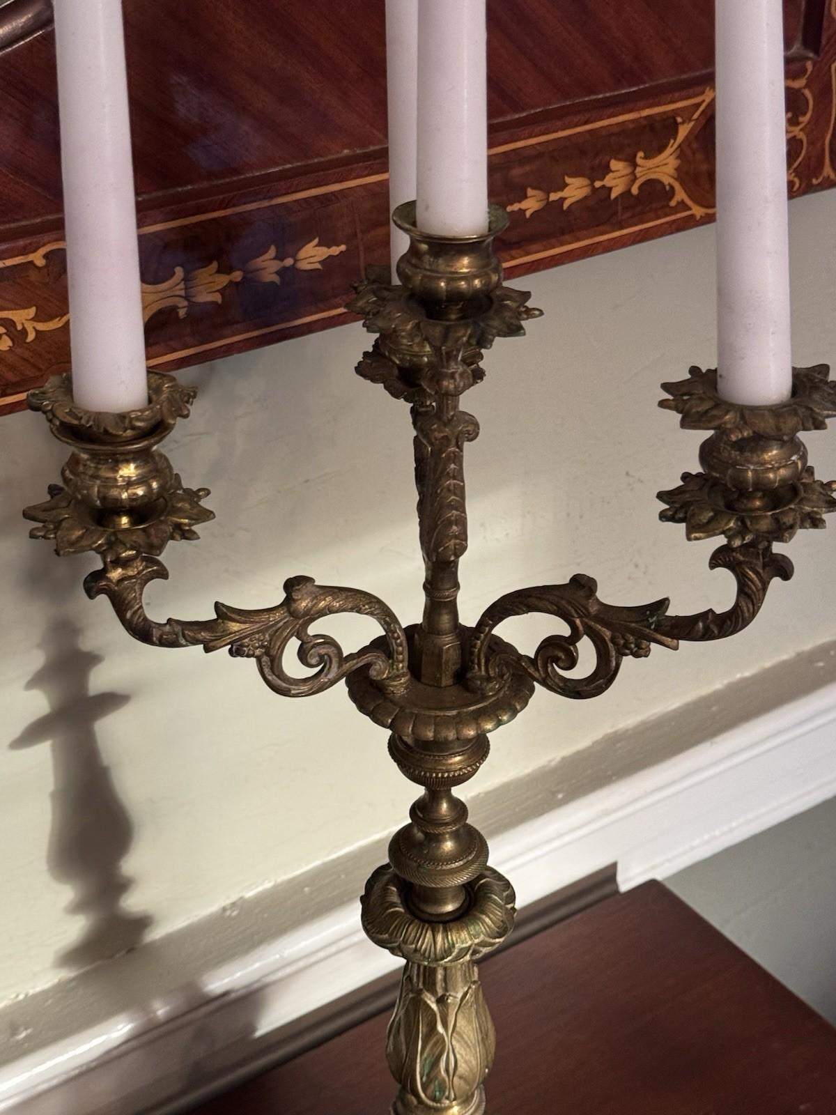Pair 5-Light Candelabra Antique Style Brass – Rococo Revival Elegance