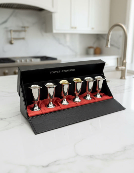 6 STERLING CORDIALS Weighted in Case 3”h 4 Towle 2 Webster