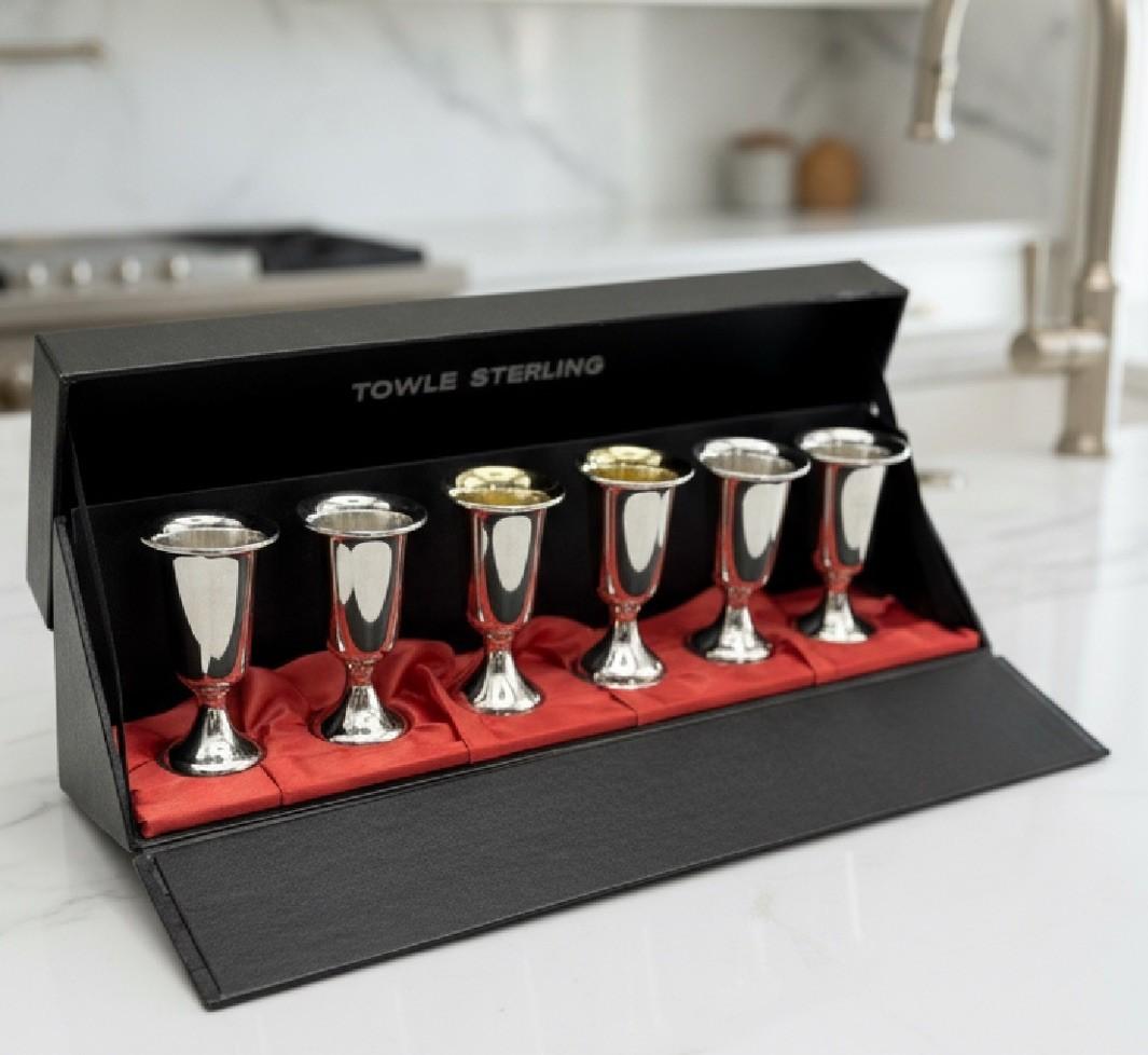 6 STERLING CORDIALS Weighted in Case 3”h 4 Towle 2 Webster