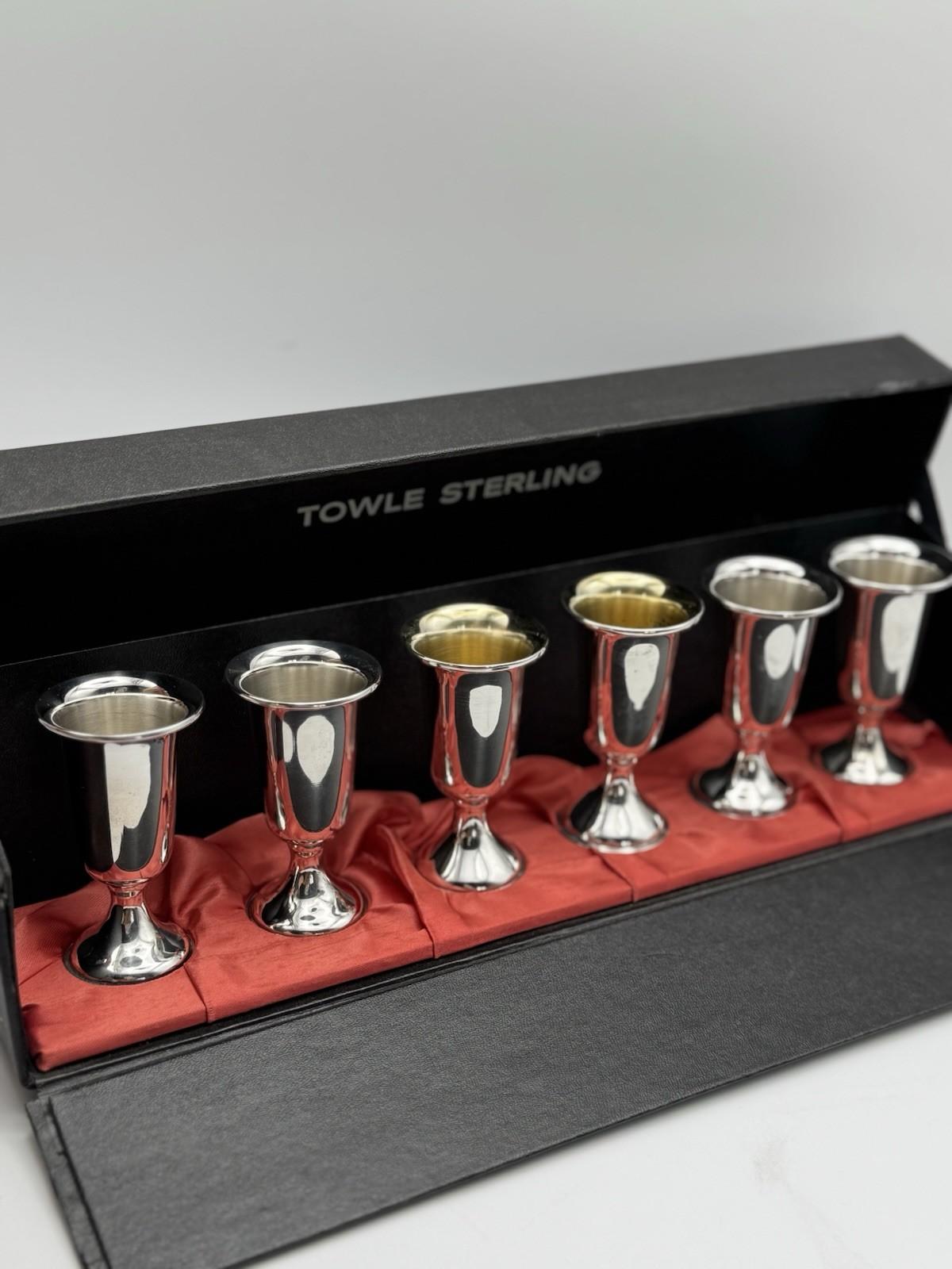 6 STERLING CORDIALS Weighted in Case 3”h 4 Towle 2 Webster