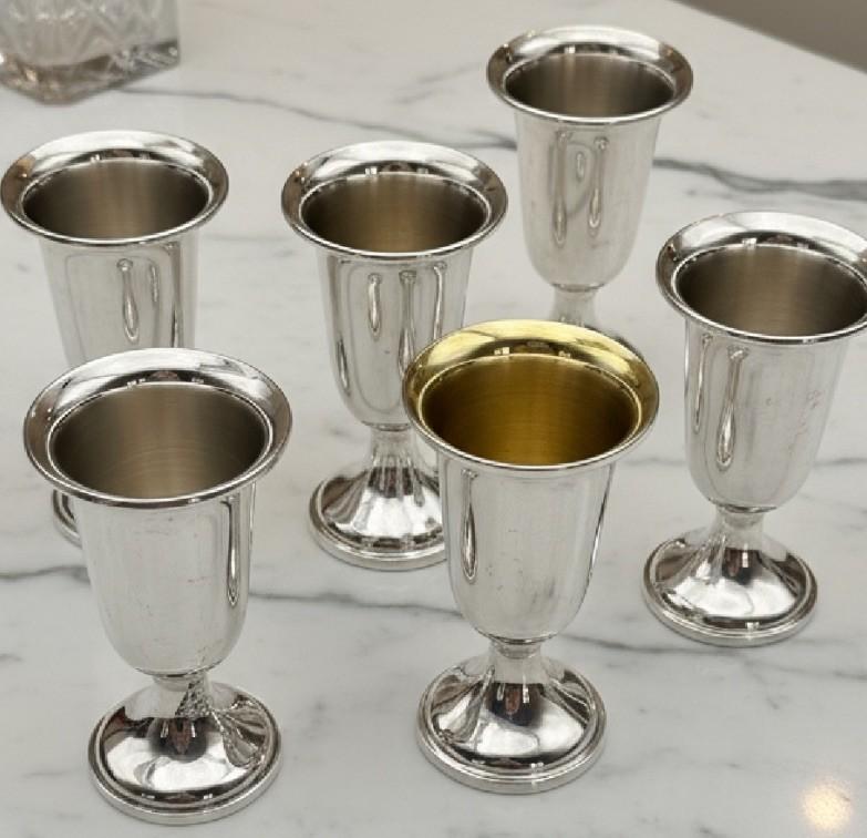 6 STERLING CORDIALS Weighted in Case 3”h 4 Towle 2 Webster