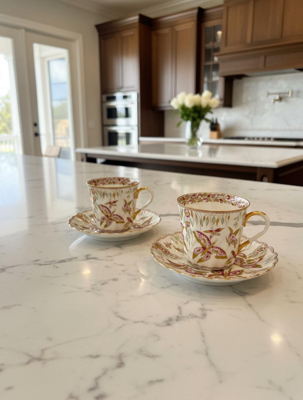 Pair Lomonosov Espresso Cup & Saucer Pink Butterfly Hand Painted Russia 2001 RARE‼️