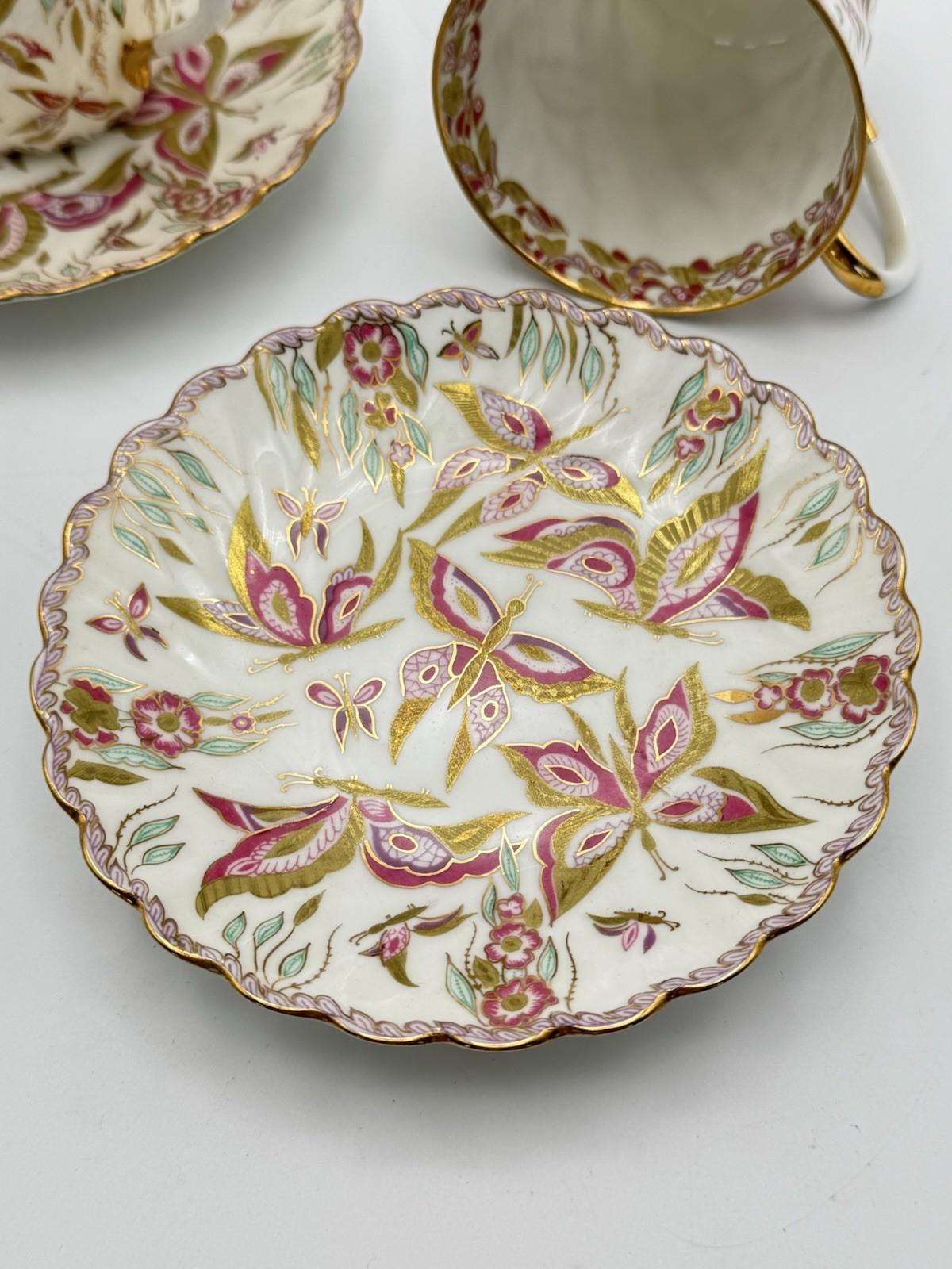 Pair Lomonosov Espresso Cup & Saucer Pink Butterfly Hand Painted Russia 2001 RARE‼️