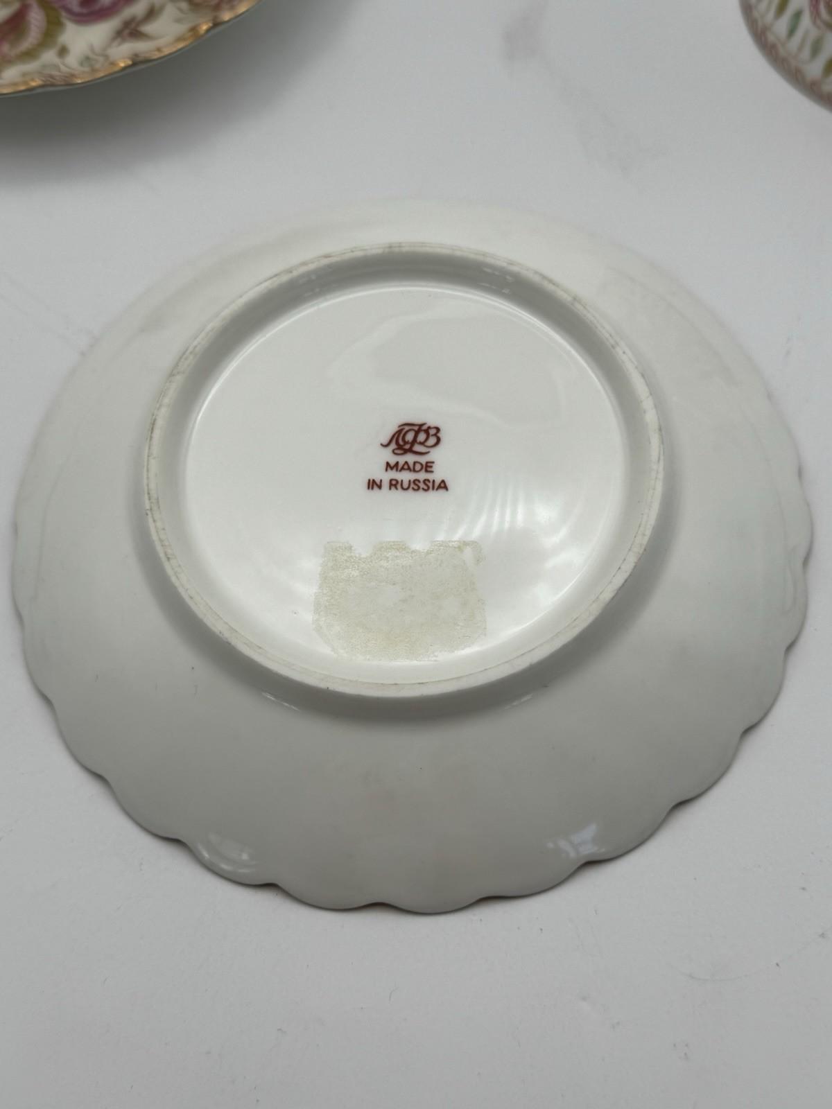 Pair Lomonosov Espresso Cup & Saucer Pink Butterfly Hand Painted Russia 2001 RARE‼️