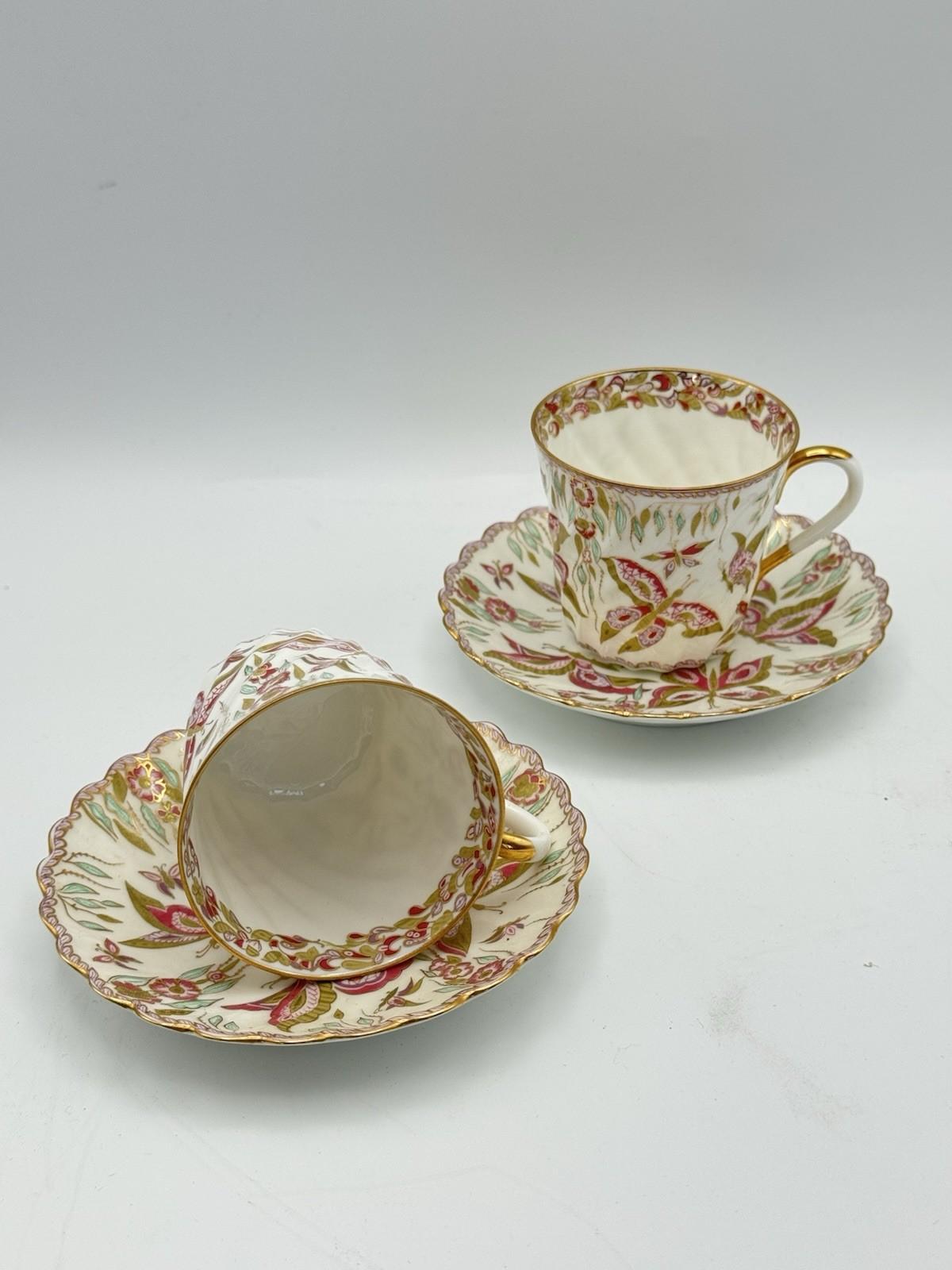Pair Lomonosov Espresso Cup & Saucer Pink Butterfly Hand Painted Russia 2001 RARE‼️