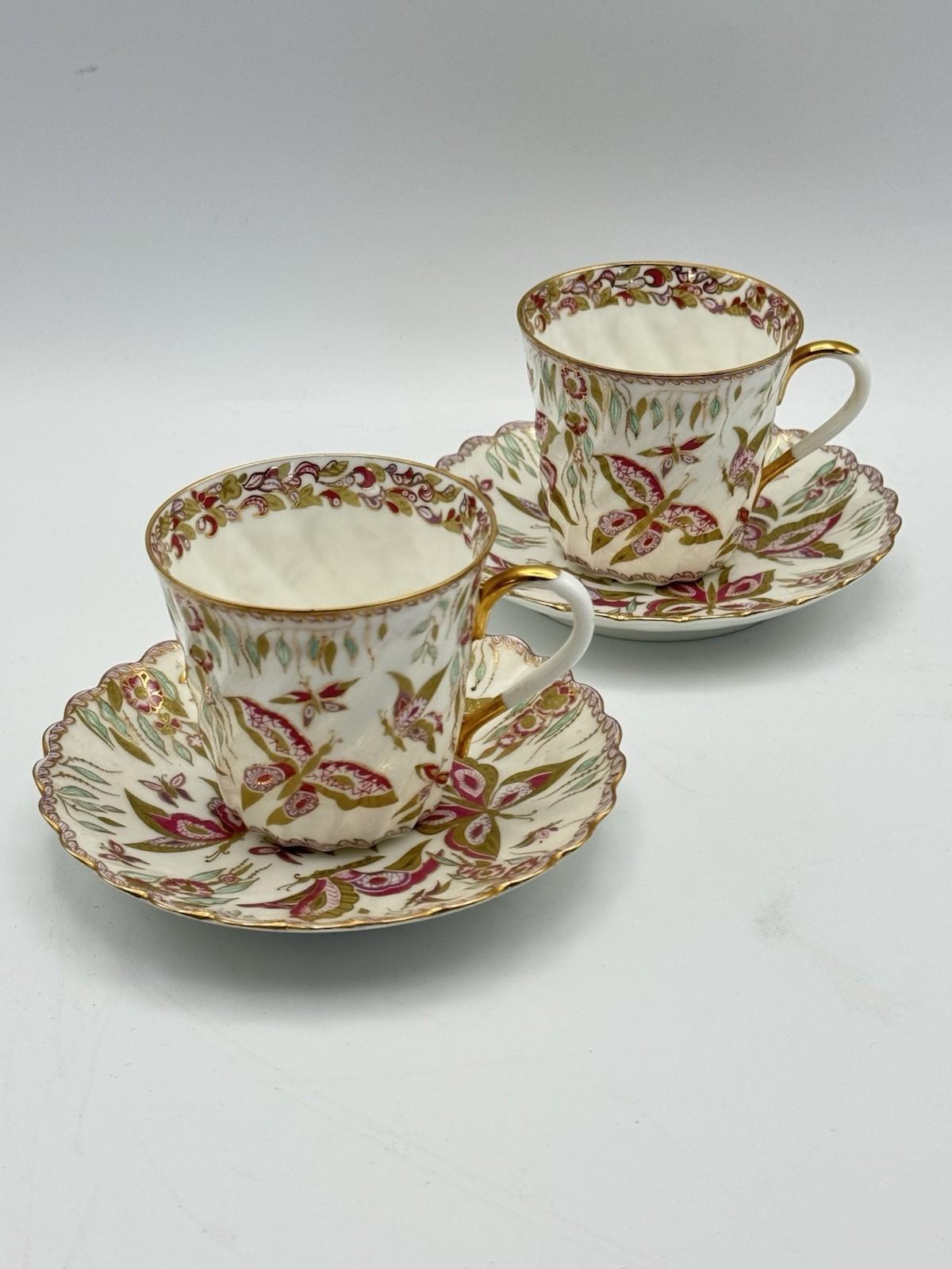 Pair Lomonosov Espresso Cup & Saucer Pink Butterfly Hand Painted Russia 2001 RARE‼️