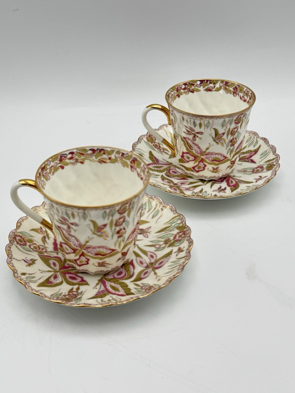 Pair Lomonosov Espresso Cup & Saucer Pink Butterfly Hand Painted Russia 2001 RARE‼️