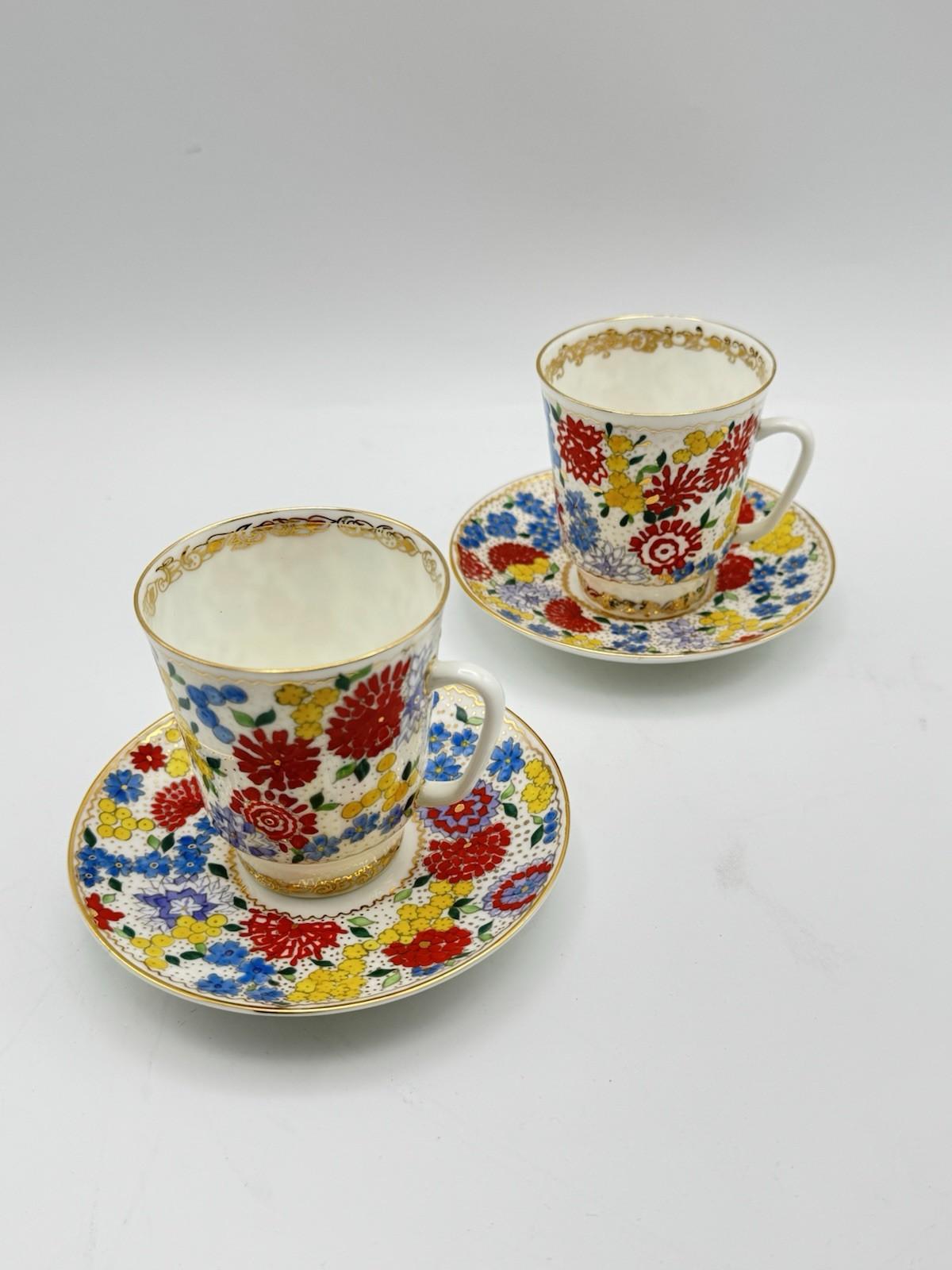 Rare Lomonosov Espresso Cup & Saucer Pair Hand Decorated Russia