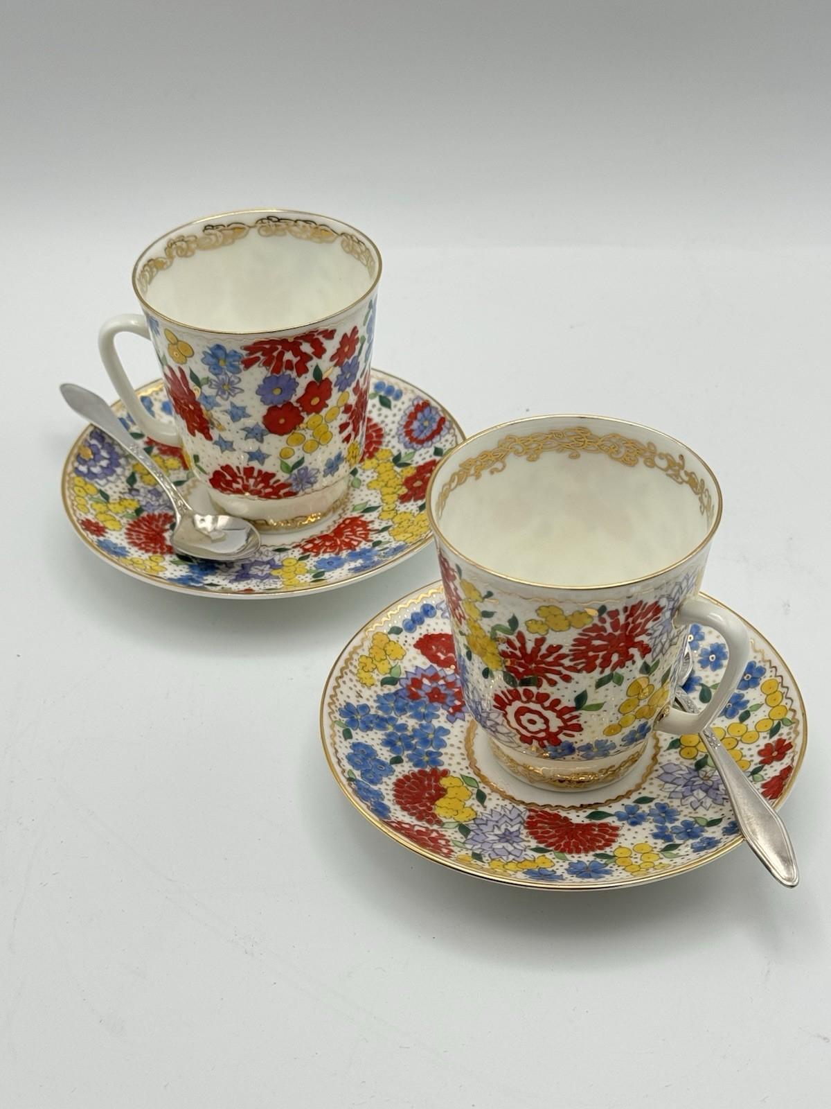 Rare Lomonosov Espresso Cup & Saucer Pair Hand Decorated Russia